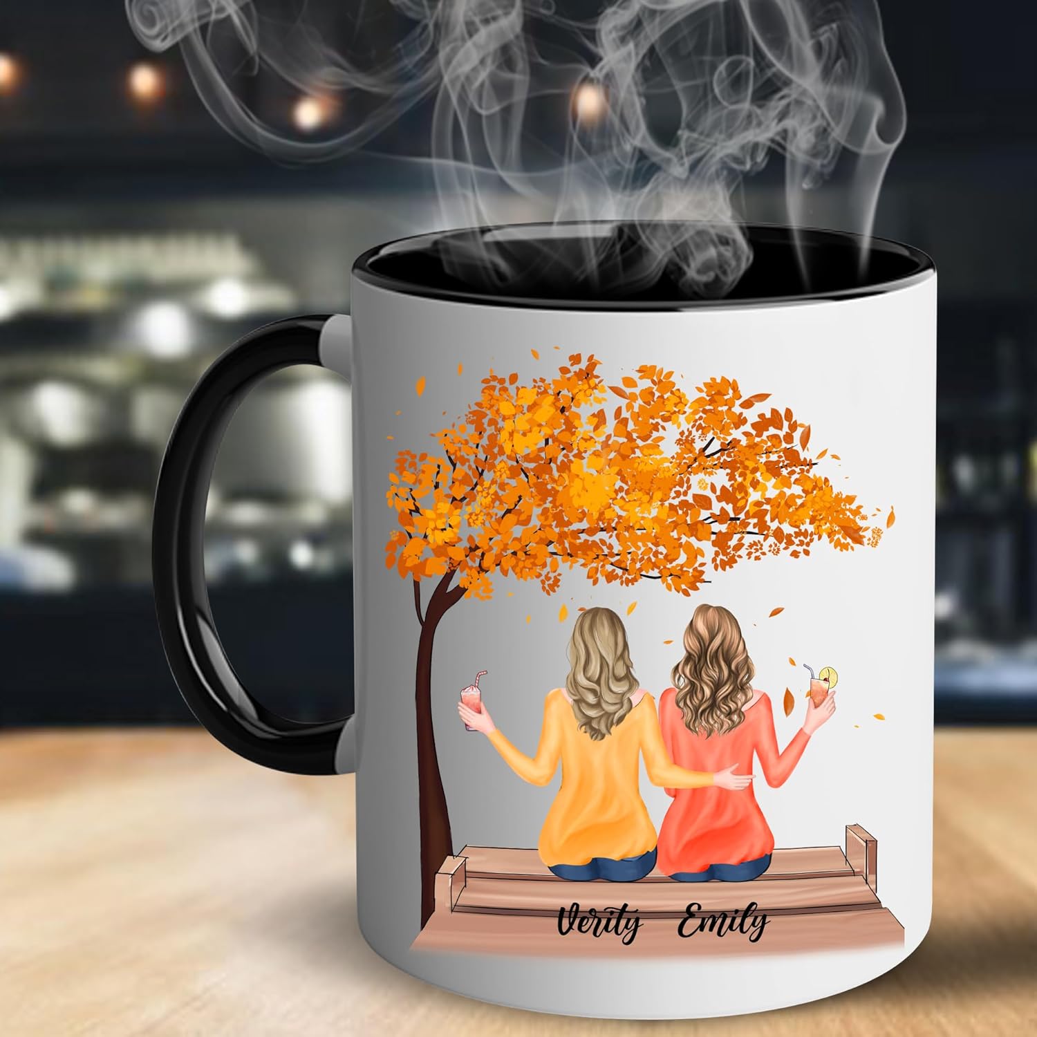 Taza personalizada para hermana (2 mujeres) personalizada de 11 onzas, 15 onzas, taza de cerámica para hermana, mejores amigas con avatares,