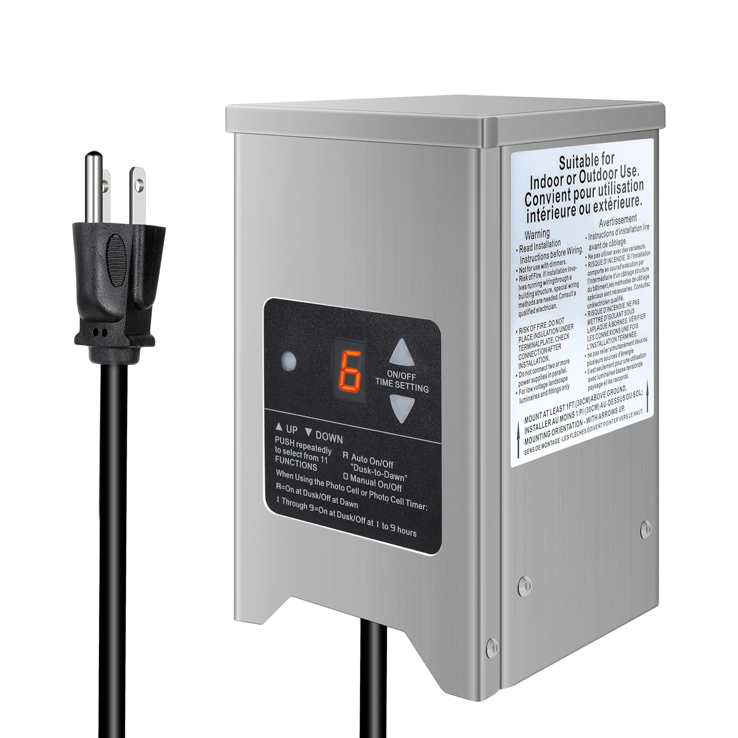 Transformador de paisaje de bajo voltaje de 150 W, 120 V CA a 12 V15 V CA, transformador al aire libre con sensor de fotocélula y temporizador,