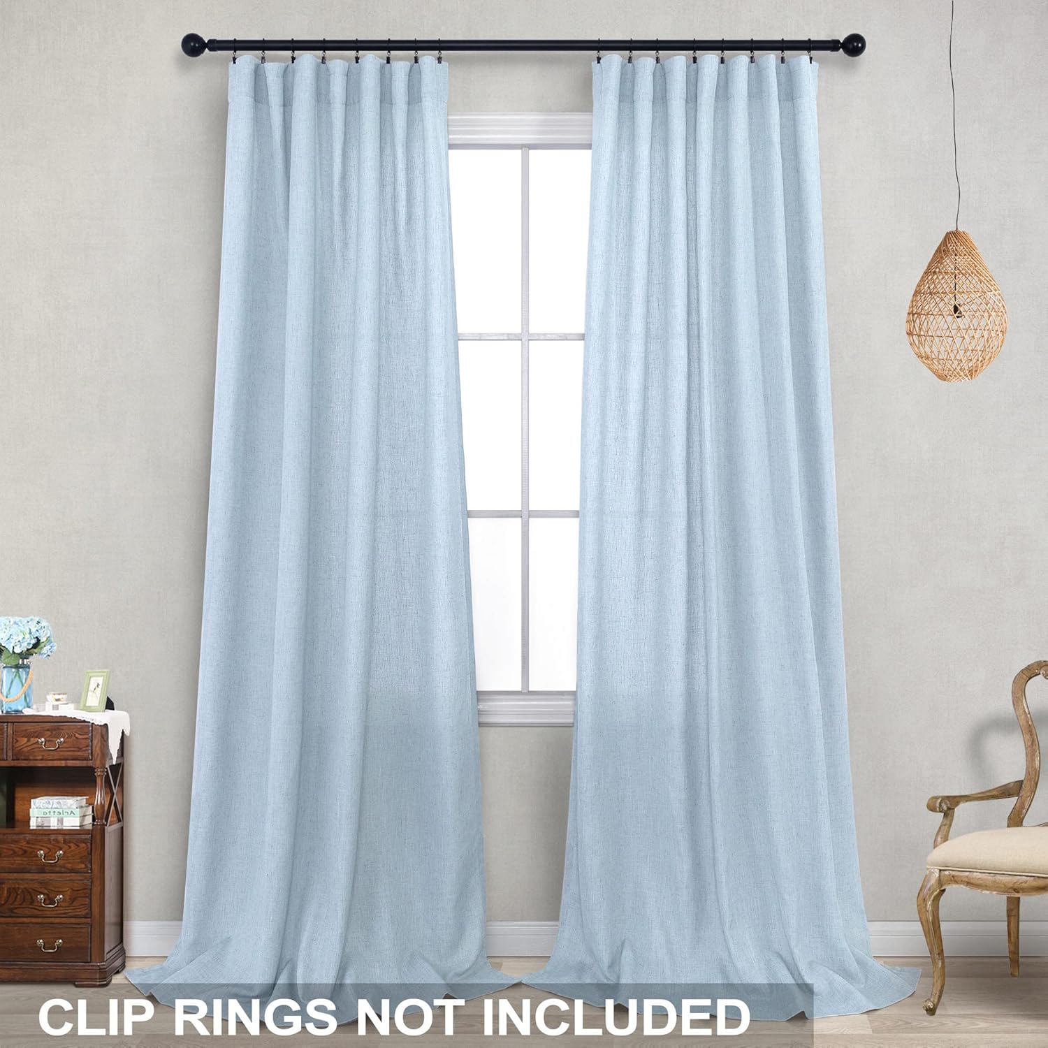 Cortinas de lino azul claro de 63 pulgadas de largo para dormitorio de niños pequeños, adolescentes y niñas, juego de 2 paneles de decoración
