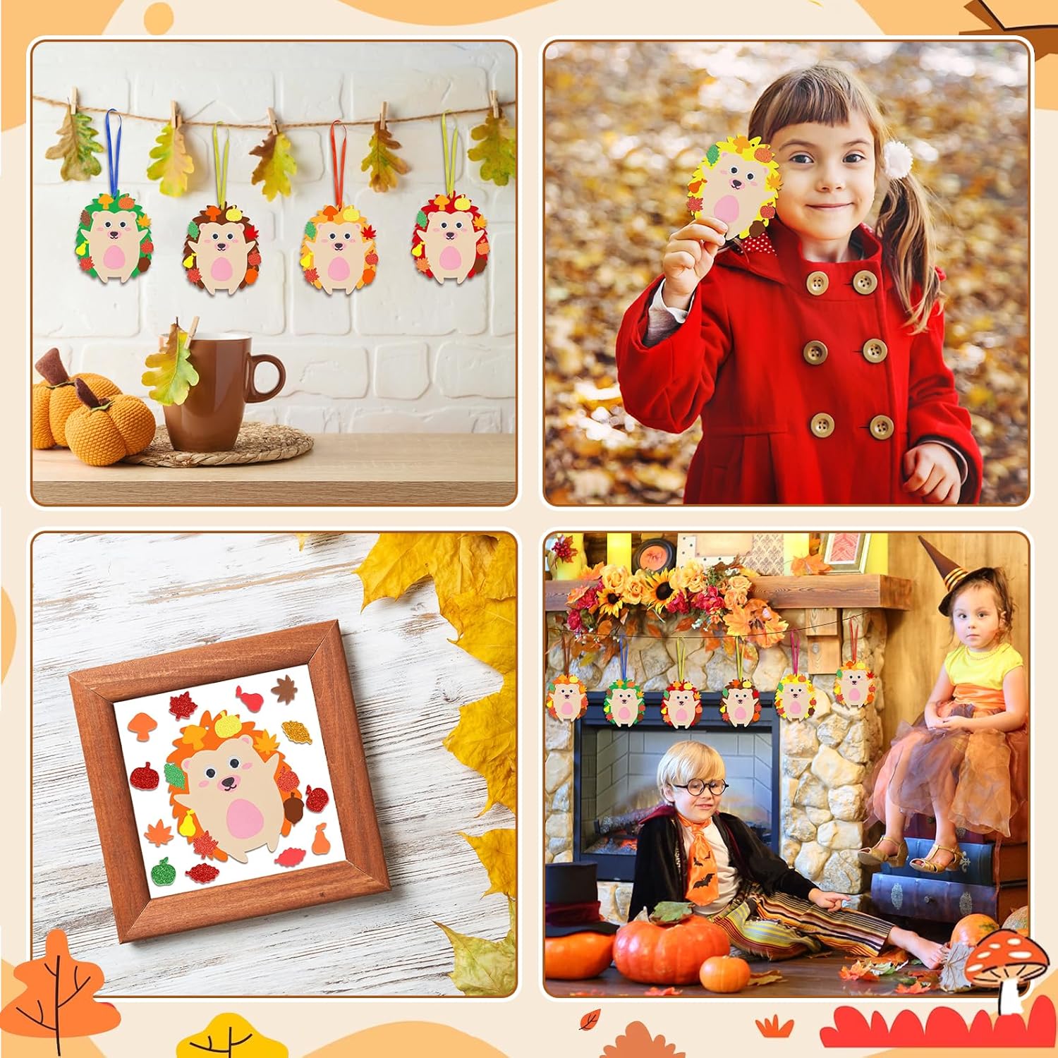 Paquete de 24 kits de manualidades de erizo para niños, calcomanías de espuma de erizo, bricolaje, arte y manualidades de otoño para niños y niñas,