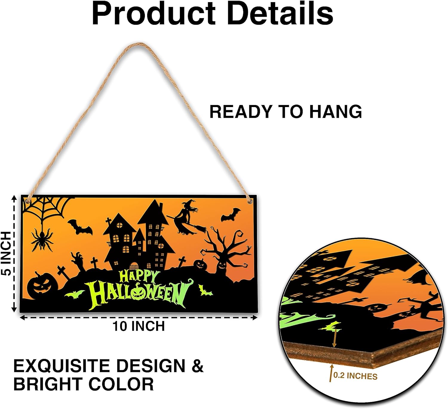 Wswood-A19 – Decoración de terror de Feliz Halloween, letrero de puerta de madera para puerta delantera, decoración de fiesta de Halloween para