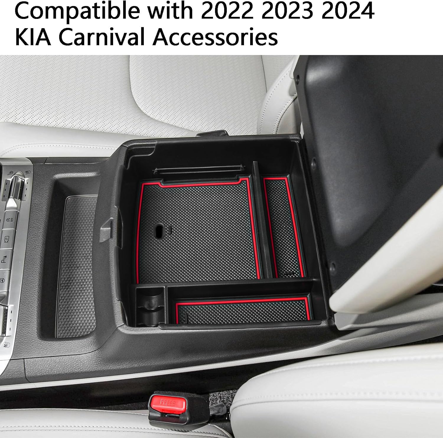 EDBETOS Bandeja organizadora de consola central compatible con accesorios Kia Carnival KA4 2022 2023 2024, bandeja de almacenamiento para
