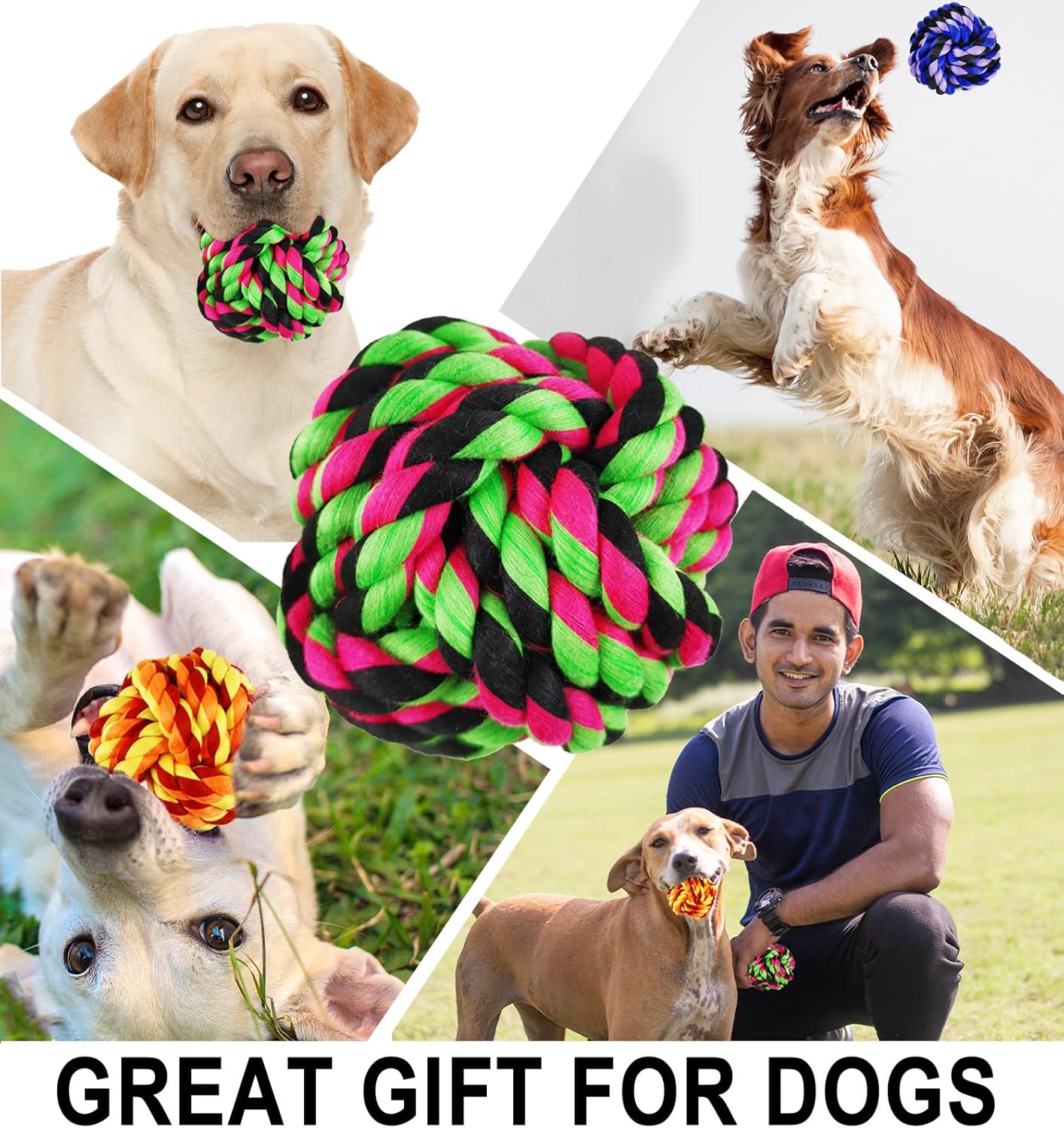 Juguetes masticables para perros grandes para masticadores agresivos, paquete de 6 bolas de perro casi indestructibles para perros grandes, juguete