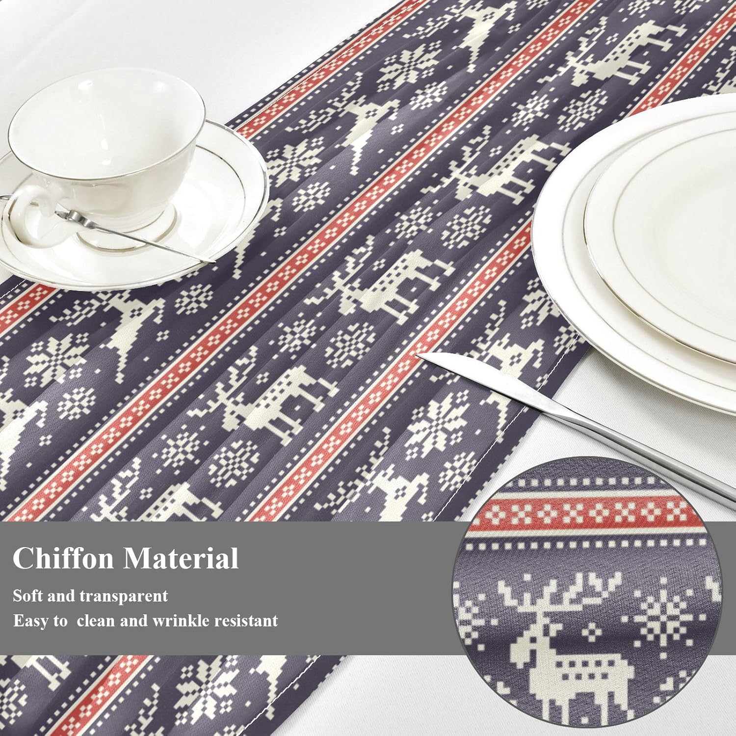 Christmas Deers Elks Table Runner for Dining Table Decor Christmas Table Runner 108 Inches Long