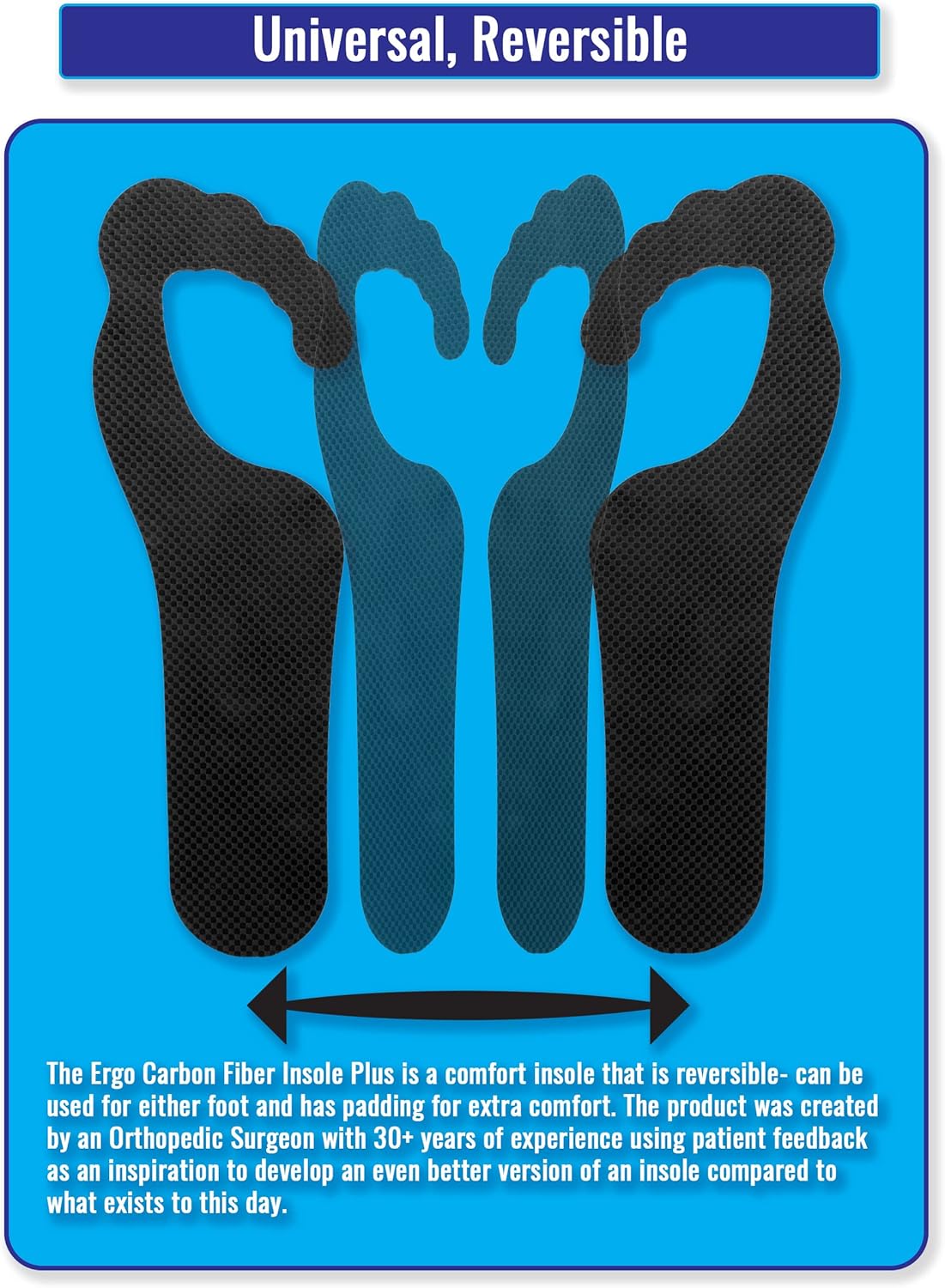 Plantilla de fibra de carbono Ergo Plus, rígida con acolchado para hombres y mujeres (tallas M 9-12 y W 7-9) alivia los neuromas de Morton, Hallux