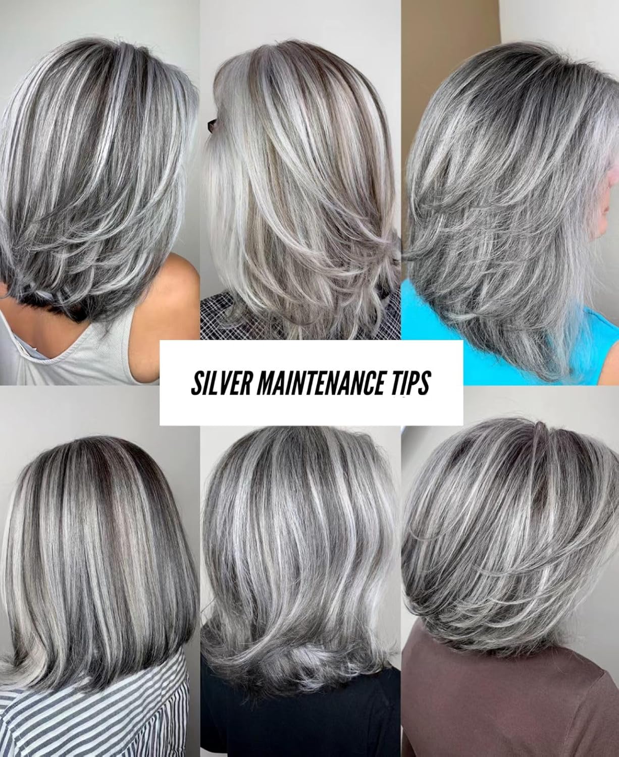 Aisaide Peluca corta gris plateado degradado con reflejos en capas con flequillo de cortina, pelucas grises para mujer, peluca gris sintético