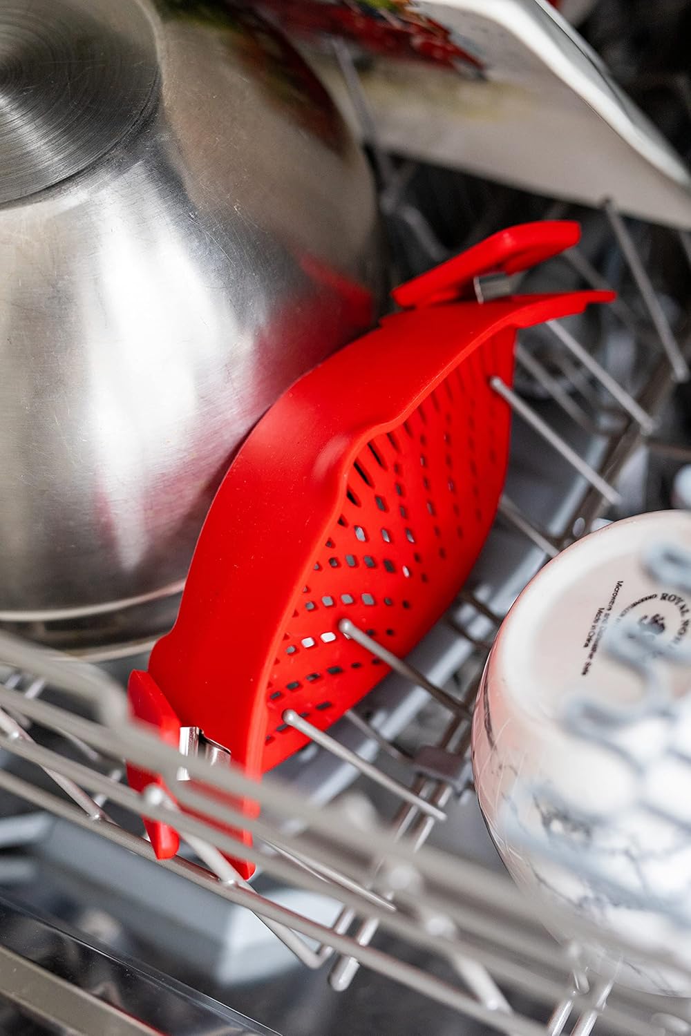 Colador de pasta de silicona con clip, ajuste universal para todas las ollas y tazones, escurridor a presión para pasta, carne, verduras, frutas,