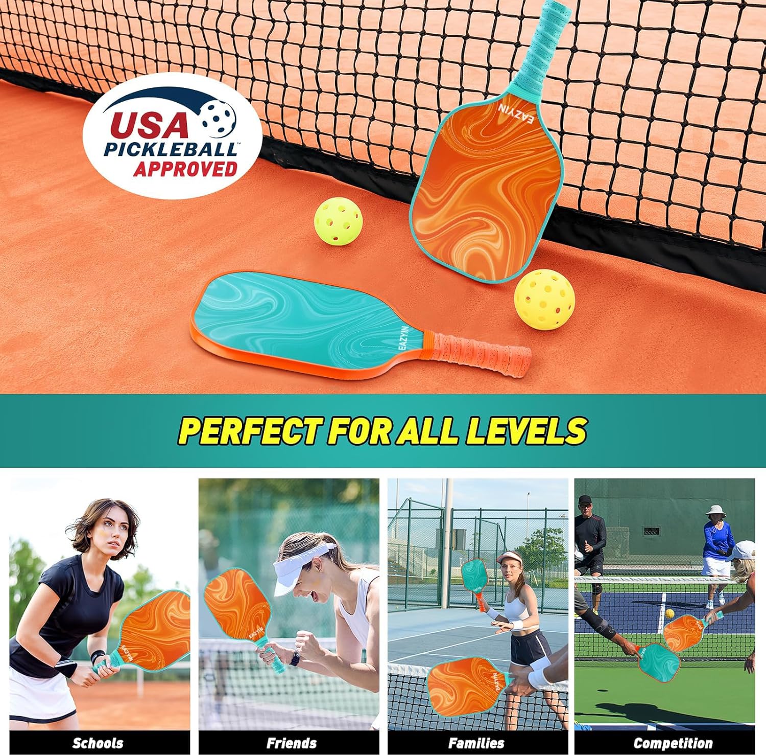 Juego de 2 palas ligeras de pickleball con 4 paletas, bolsa de transporte, toallas refrescantes y pulseras, regalos perfectos para principiantes y