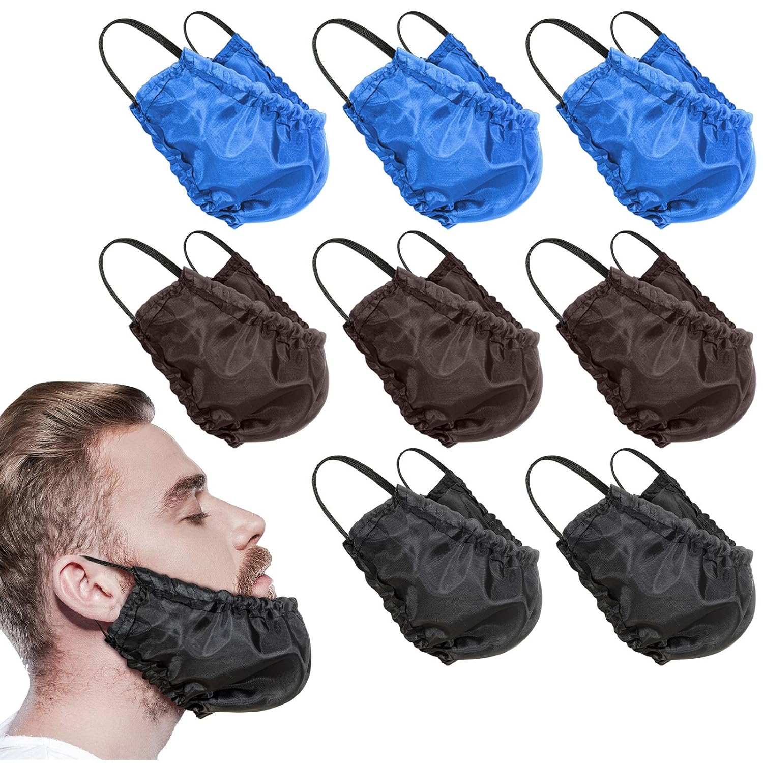 9 piezas bandana para barba cubre barba facial delantal de barba tapas facial protector de barba babero para la hora de acostarse, Negro, azul, café