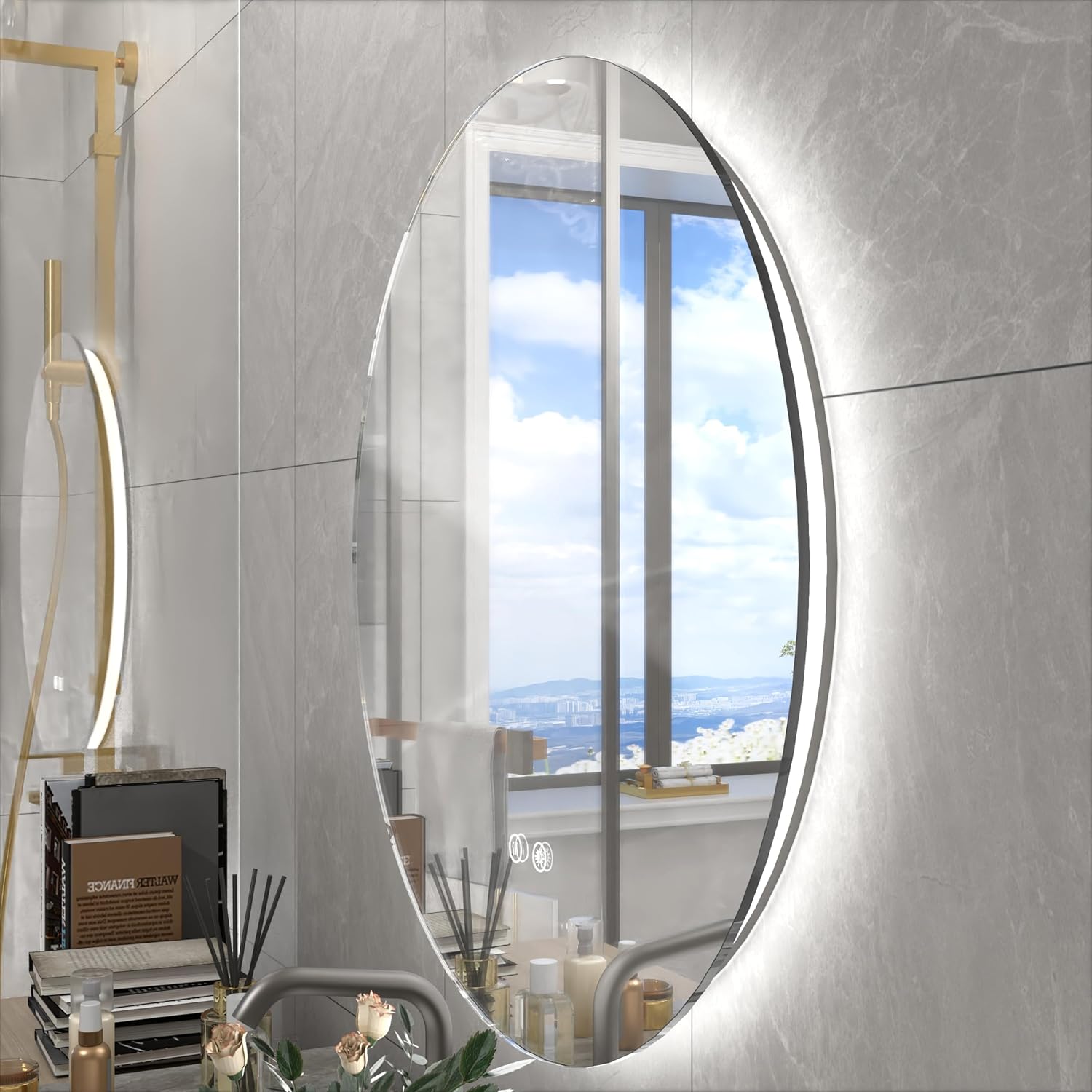 Espejo LED redondo, espejo LED retroiluminado redondo de 32 pulgadas, espejo de tocador de baño con luces, espejo de maquillaje iluminado circular