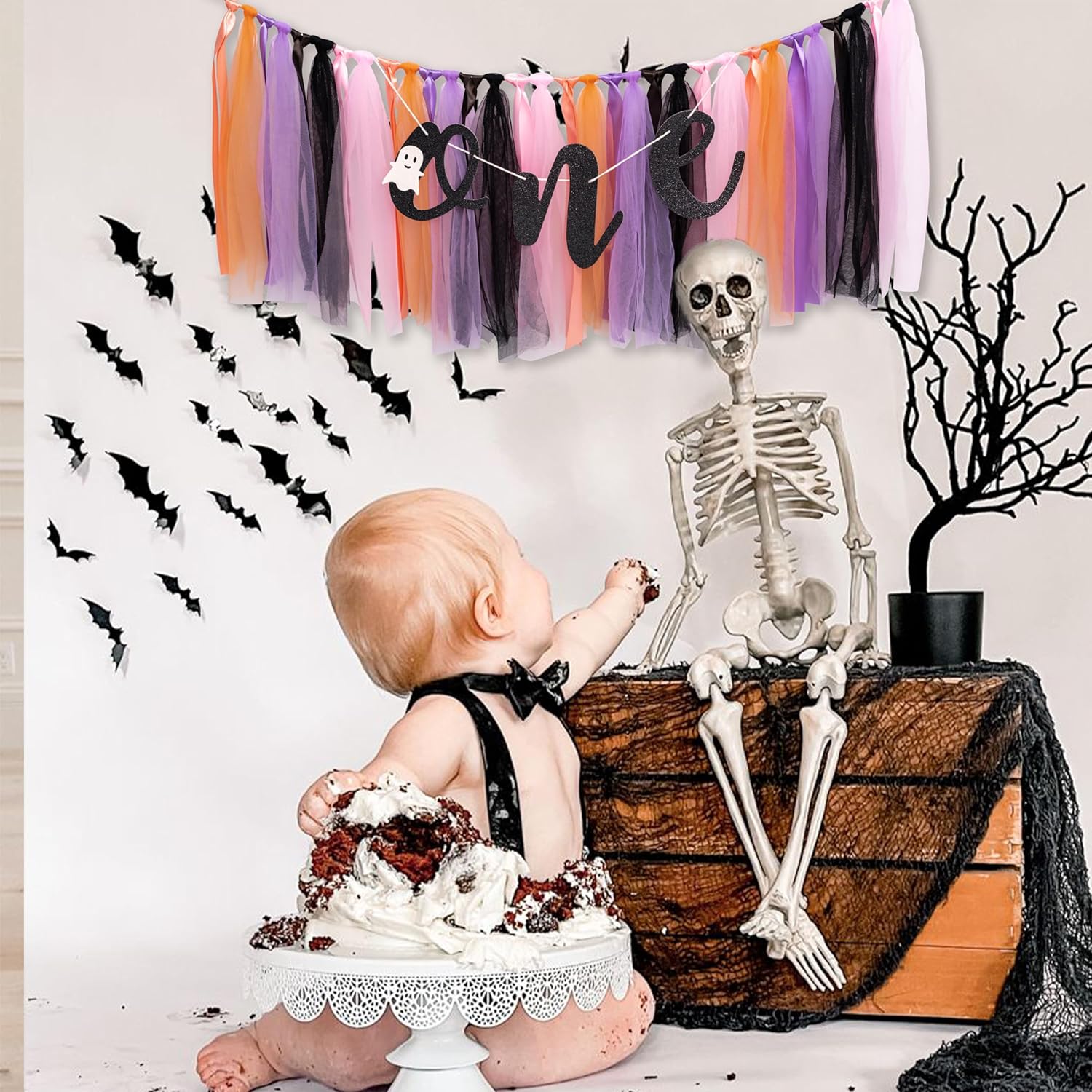 Cartel de Halloween para la primera silla de bebé, fantasma de Halloween, decoración de cumpleaños rosa y morado para niñas, decoración espeluznante
