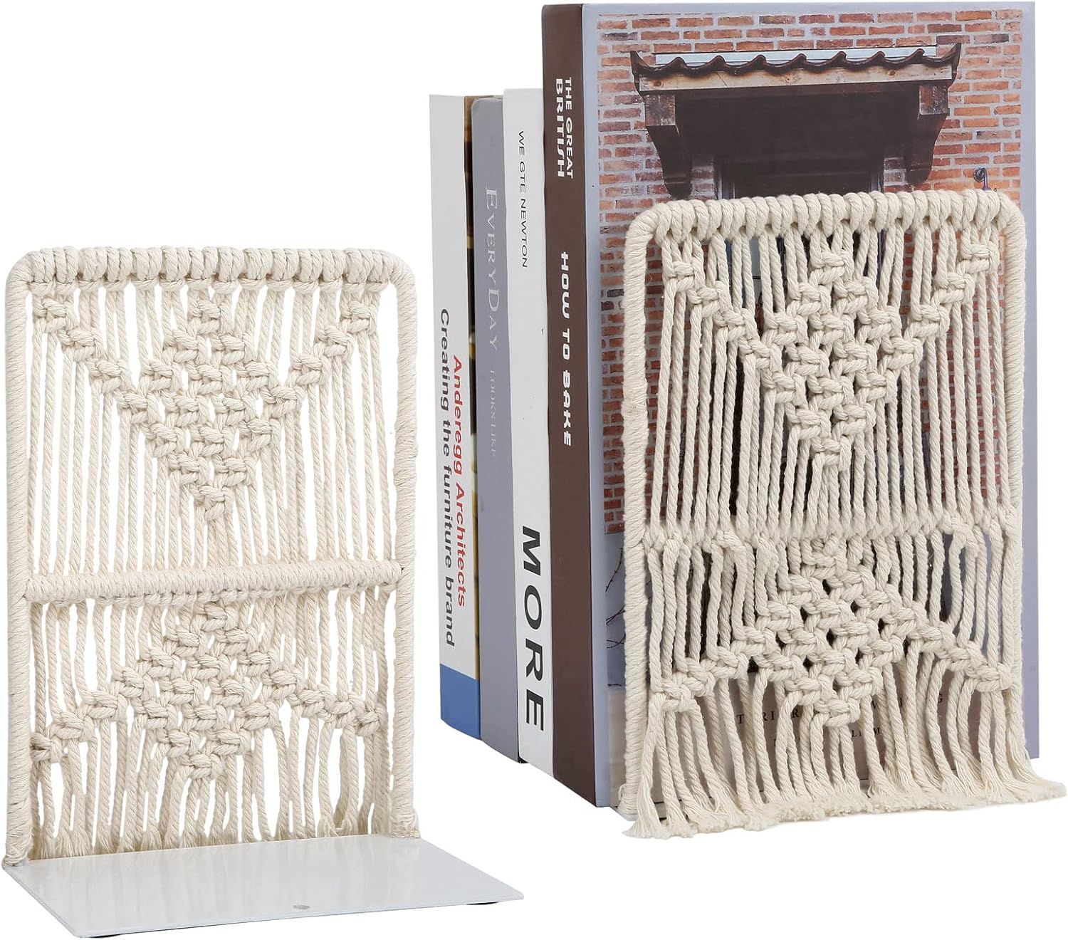 2 sujetalibros de macramé bohemio de metal, tapón de libro de granja, moderno, decorativo, para libros, películas, CD, libros, para oficina, hogar,