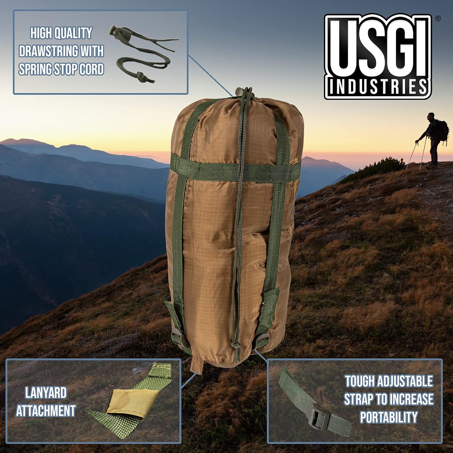 USGI Industries – Manta militar Woobie, con aislamiento térmico, forro de poncho, grande, portátil, resistente al agua, para senderismo, al aire