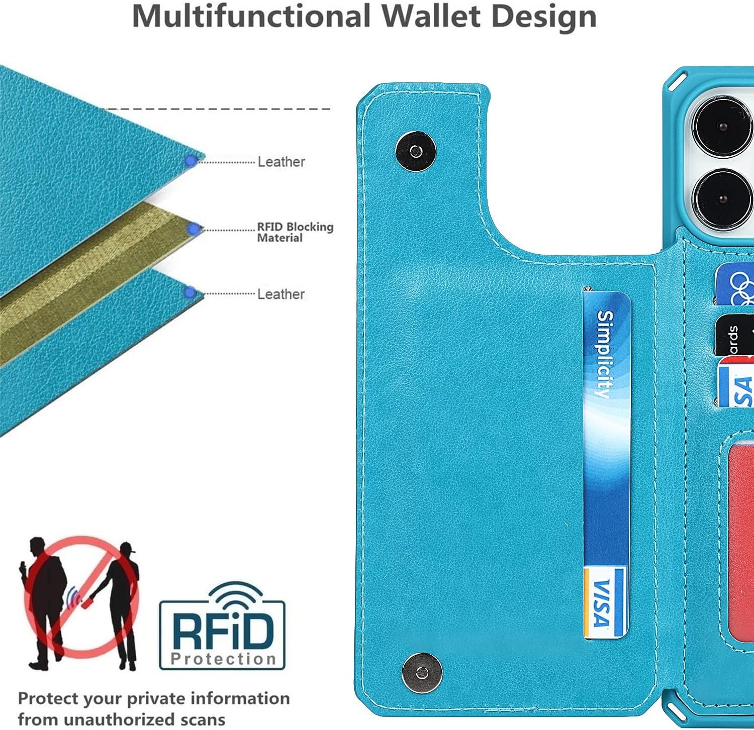 iCoverCase Funda para iPhone 13 Pro Max con soporte para tarjetas, iPhone 13 Pro Max Funda tipo cartera para mujer con correa para la muñeca bloqueo