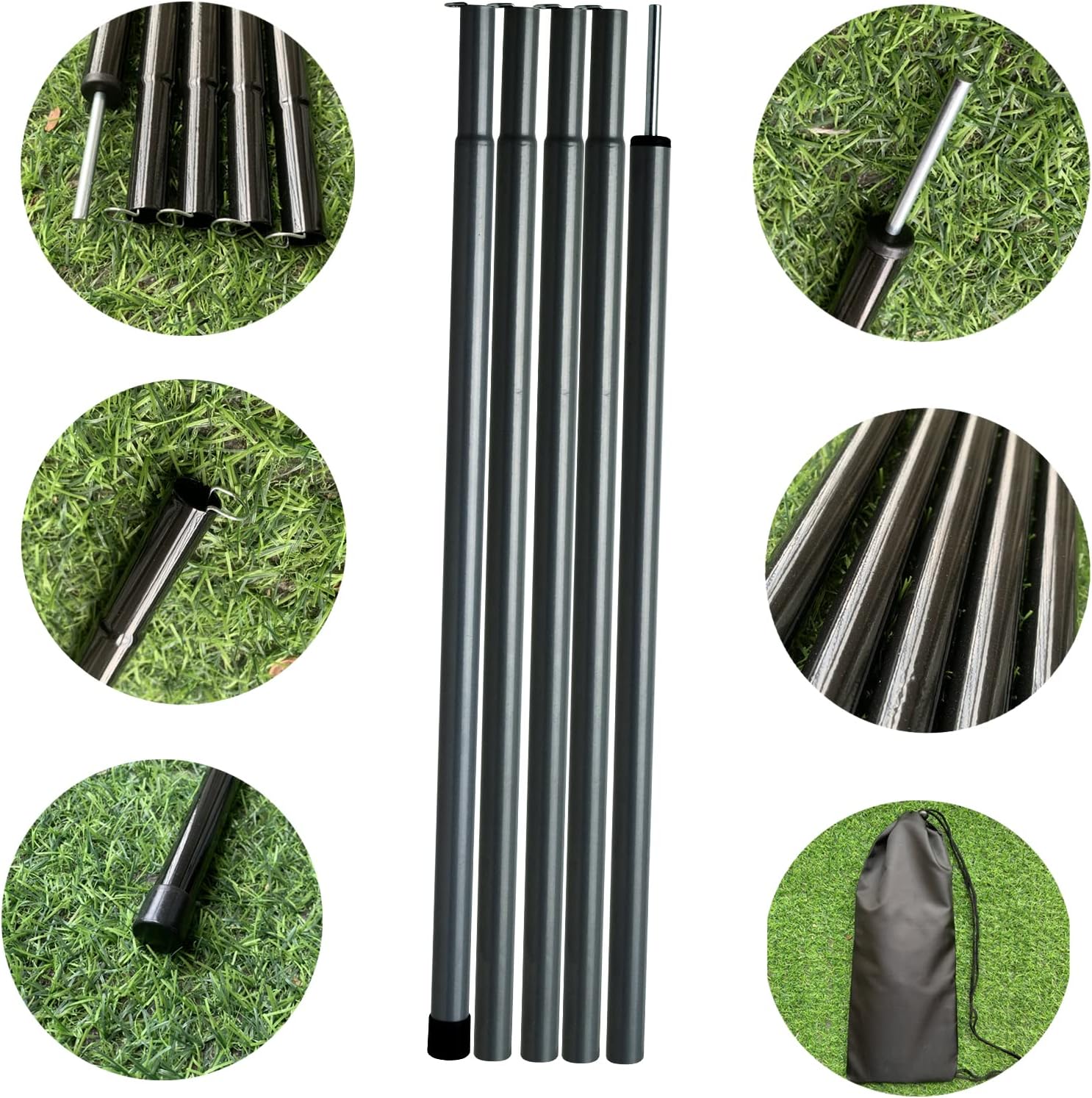 Tent Poles Adjustable Tarp Poles Steel Rods for Tarp Canopy Camping Replacement Set of 2 +Pegs & Reflective Ropes