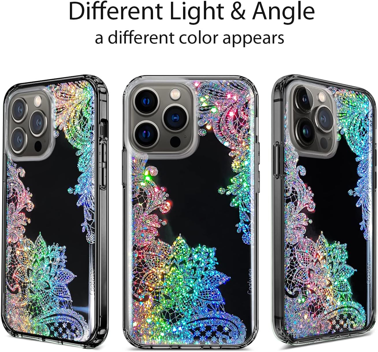 Coolwee Funda transparente antiamarillamiento con purpurina para Apple iPhone 15 Pro, 6.1 pulgadas, 6.6 pies, protección de grado militar, protector