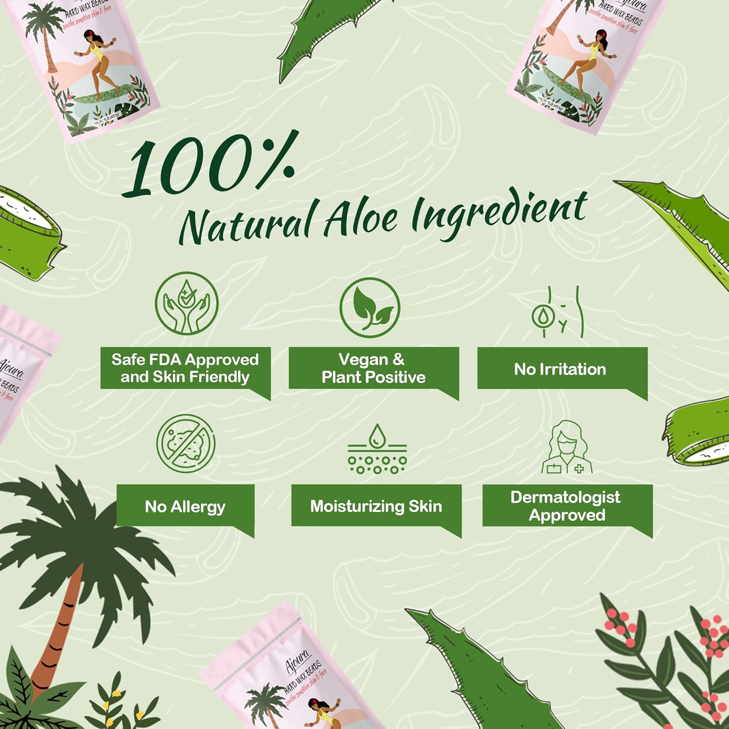 Cuentas de cera, granos de cera dura de 1 libra para depilación de piel sensible, cera de aloe para cuerpo completo, bikini, cara, cejas, espalda,