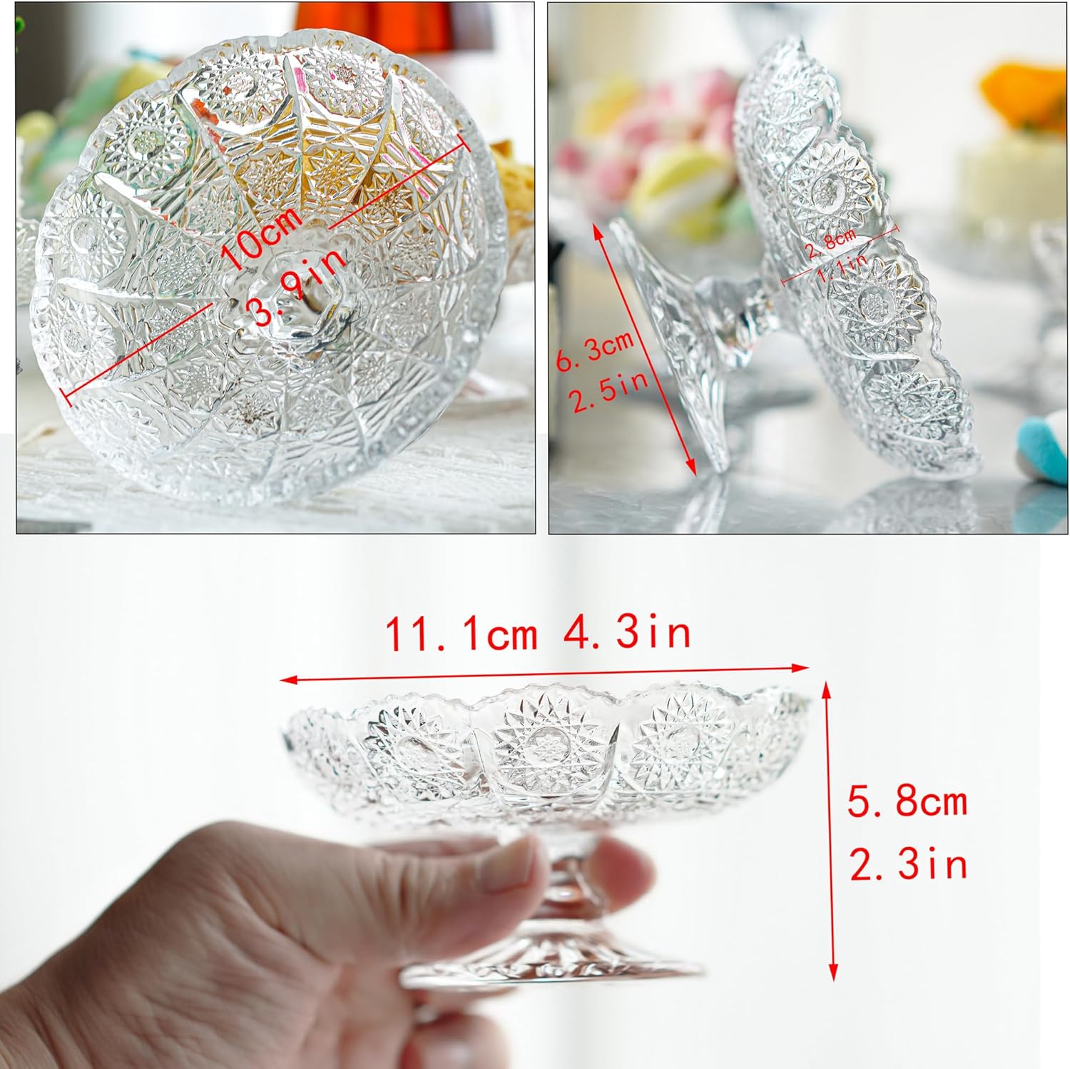 6 soportes de postre de cristal para tartas, servidor de platos de magdalenas, soporte transparente para tartas pequeñas para chocolate, postre,