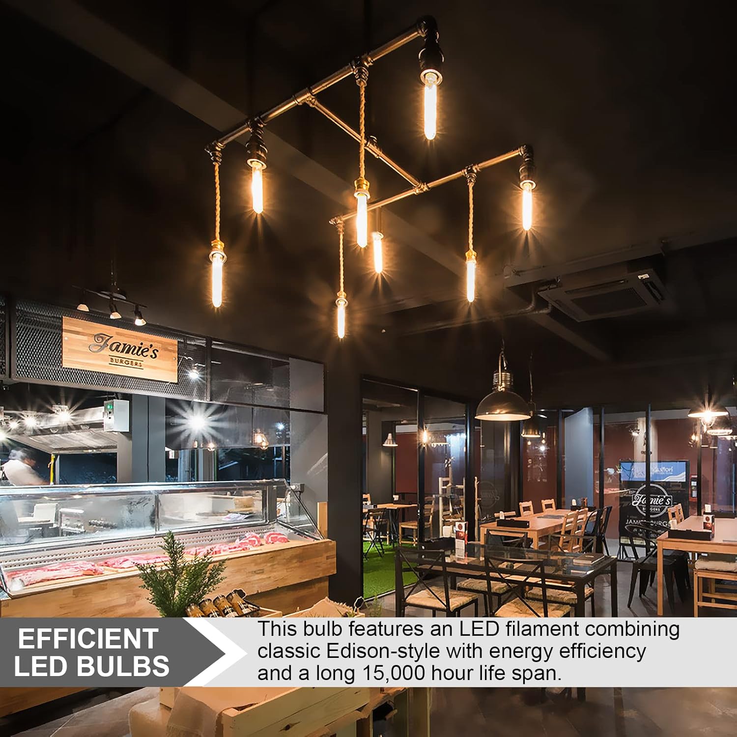 Bombillas LED regulables T30 antiguas, bombilla tubular Edison blanca cálida, bombilla de tubo largo, estilo E26, bombilla de filamento LED vintage,