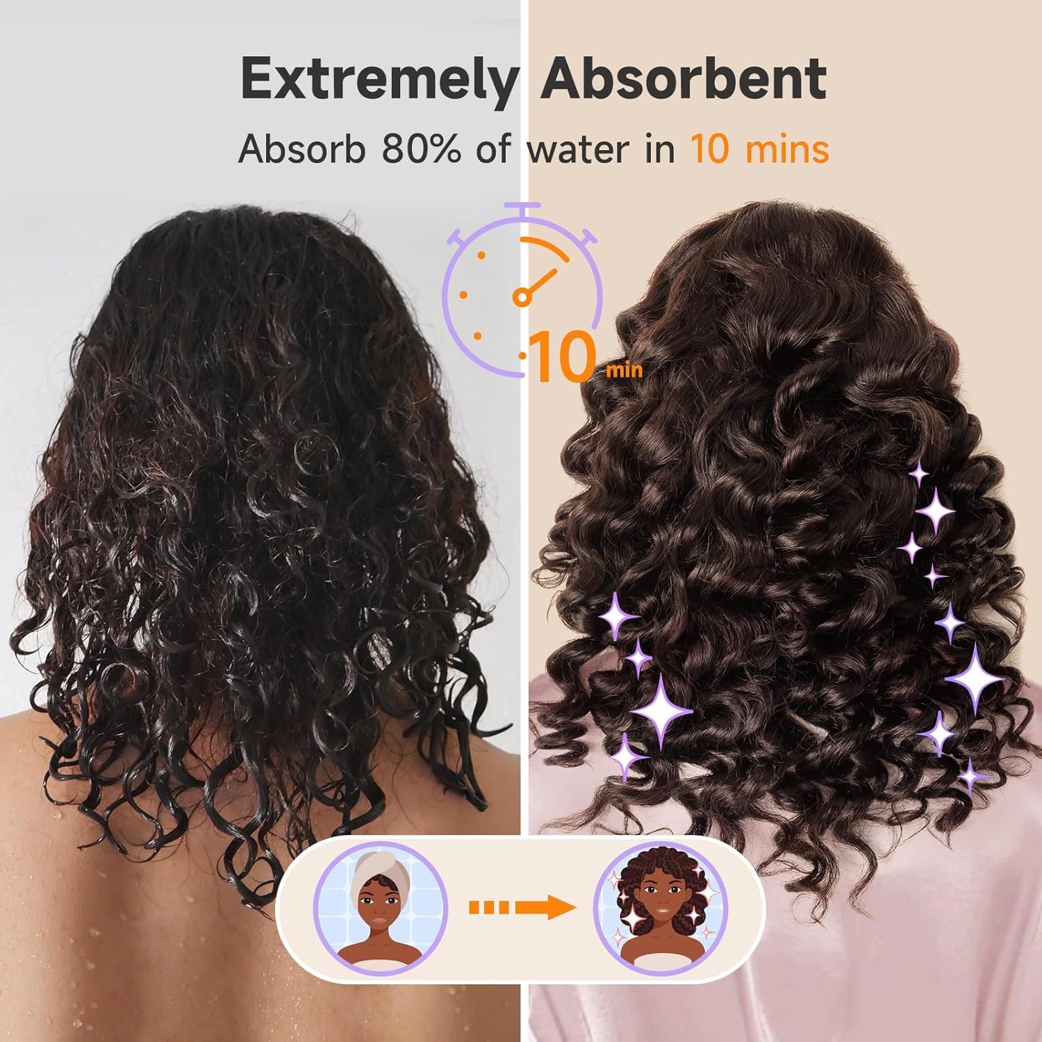 Toalla de pelo 100% microfibra, toalla de cuidado del cabello súper absorbente de 41 x 22 pulgadas, toalla de pelo ultra suave con lazo elástico,