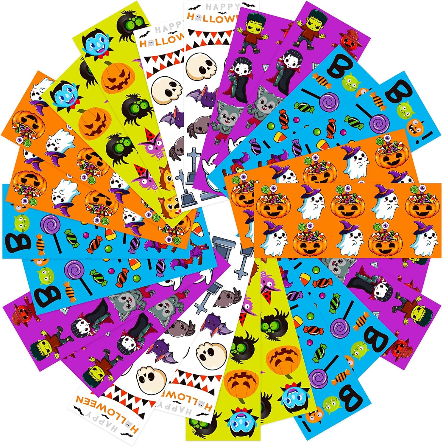 Irichna – 50 hojas de calcomanías de Halloween para niños mayores de 660 piezas, vinilo impermeable de Halloween, araña, murciélagos, calabaza,