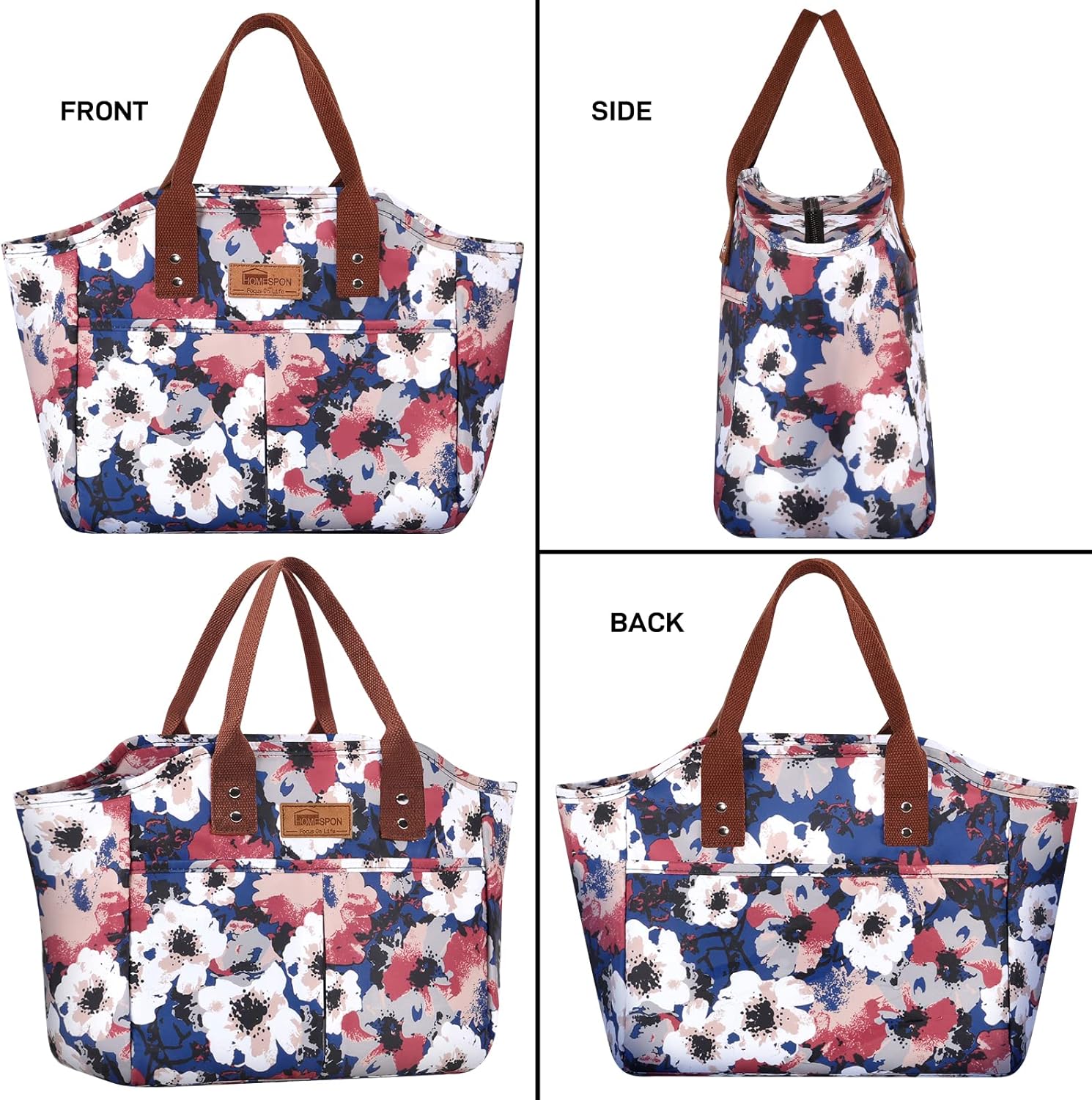 HOMESPON – Lonchera moderna, térmica para caliente y frío, reutilizable, con bolsillos, para mujeres y hombres, para el trabajo, para ir de compras