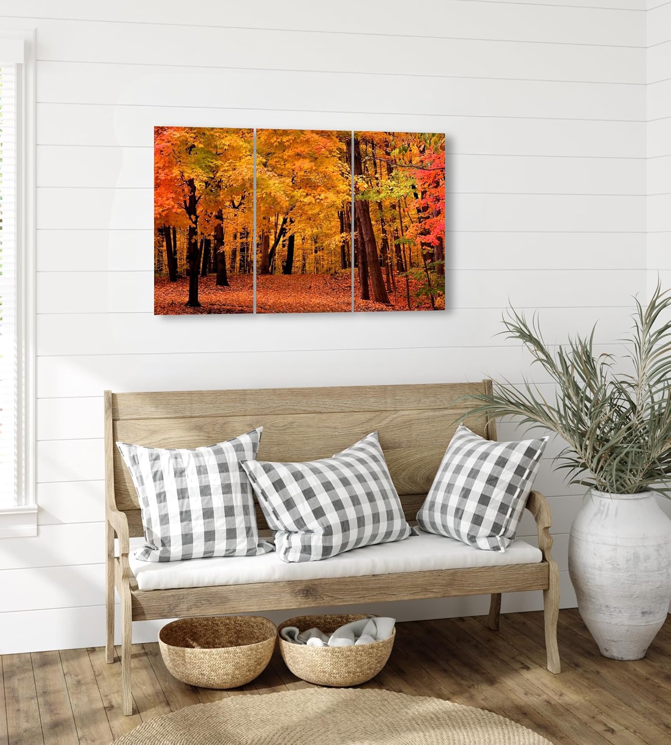 Decoración artística de pared de bosque, juego de 3 piezas, decorativo enmarcado para otoño, árbol, lienzo, múltiples paneles divididos para sala de