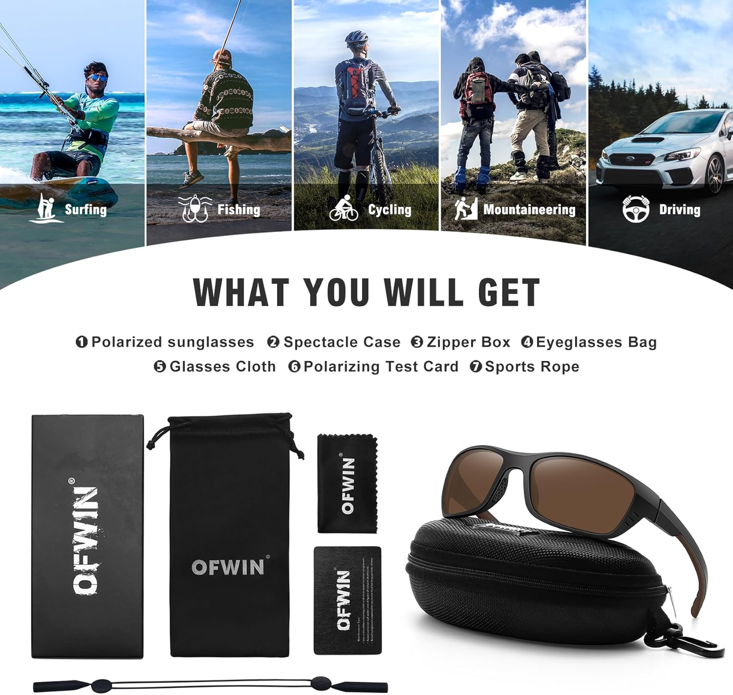 Ofwin Gafas de sol polarizadas de pesca para hombre, para conducir, correr, golf, deportes, protección UV, unisex