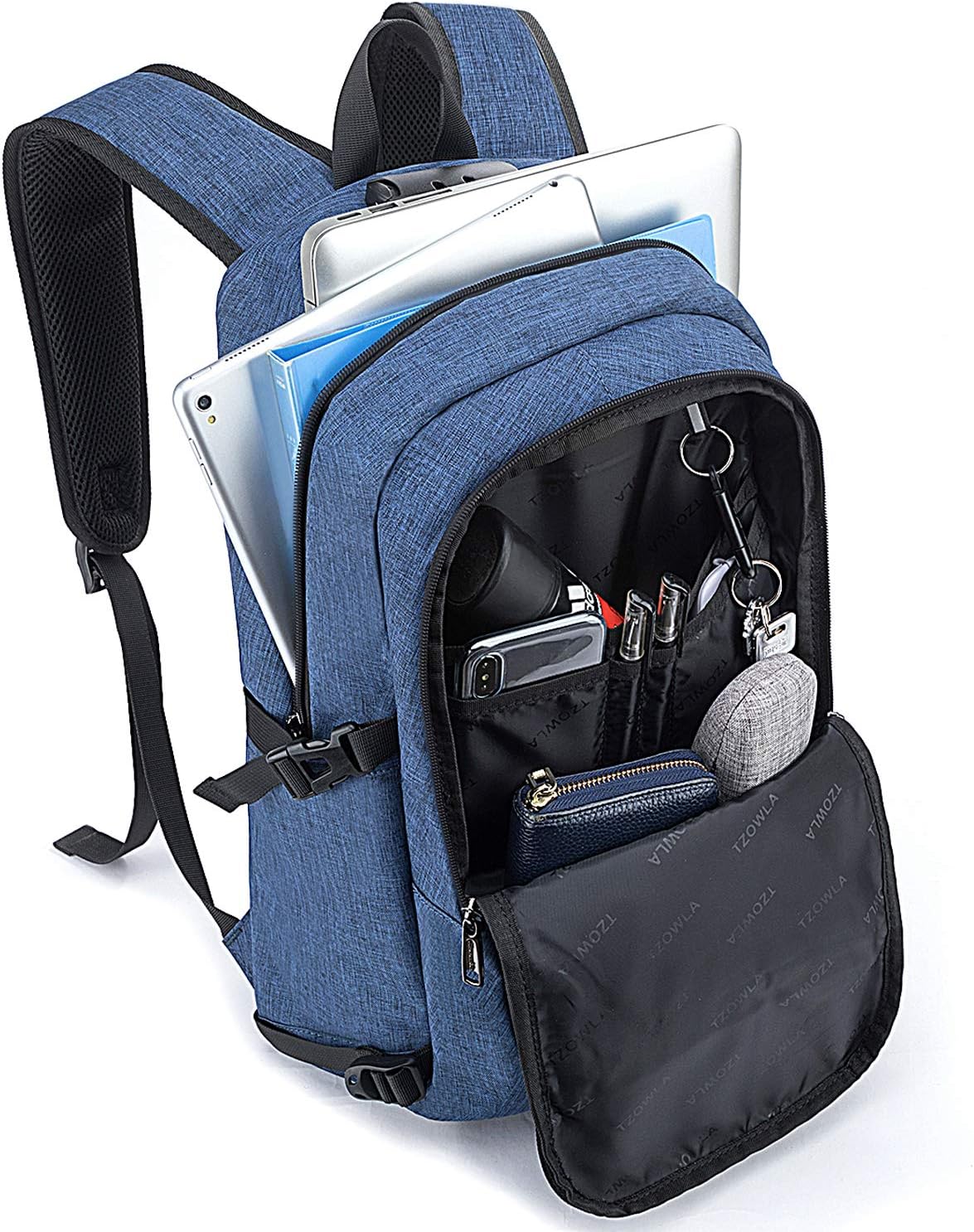Tzowla, mochila de negocios para computadora portátil antirrobo, con puerto de carga USB y bloqueo de 15,6 pulgadas para mujeres y hombres, mochila