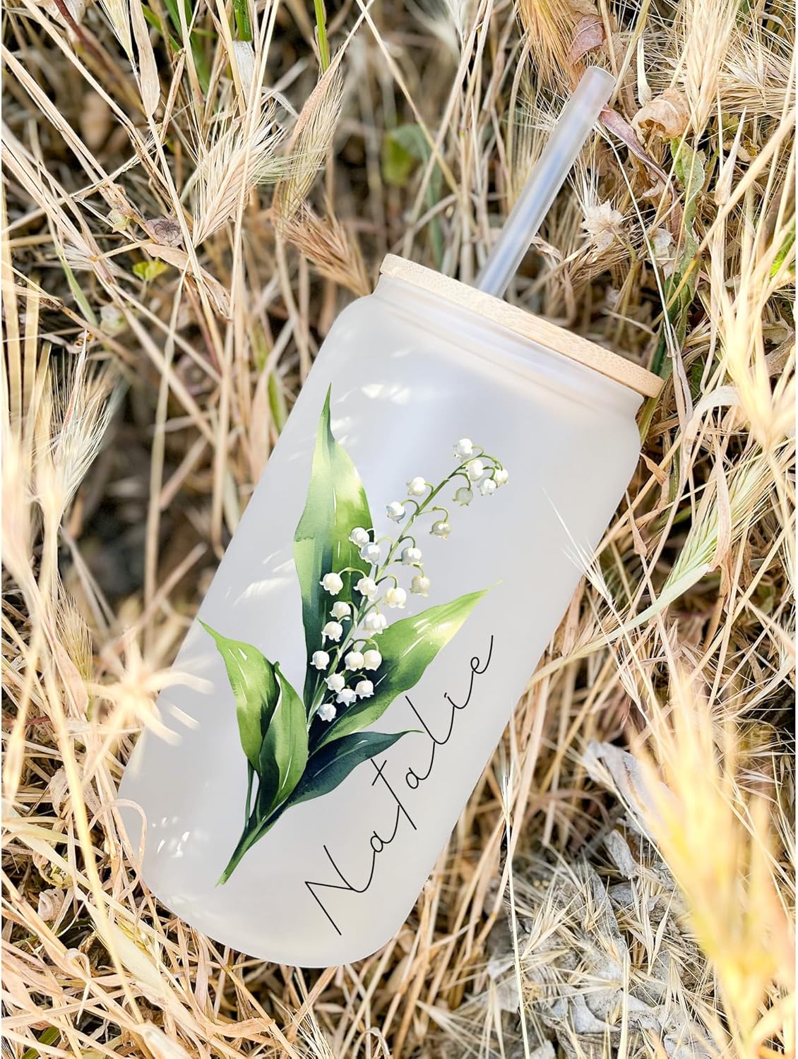Taza de cristal personalizada con nombre de flor del mes de nacimiento, 16 onzas, regalos de cumpleaños personalizados para mujeres, profesores,