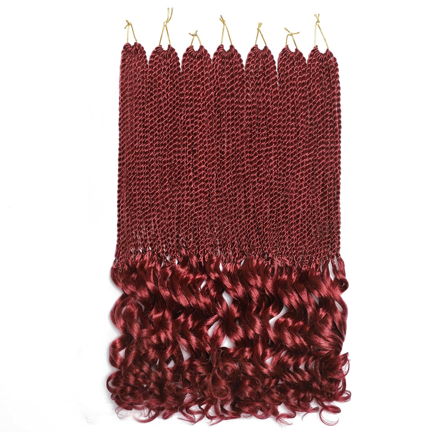 Cabello senegalés de ganchillo de 24 pulgadas, 9 paquetes de rizos franceses torcidos burdeos, 108 hebras, trenzas de ganchillo, extensiones de