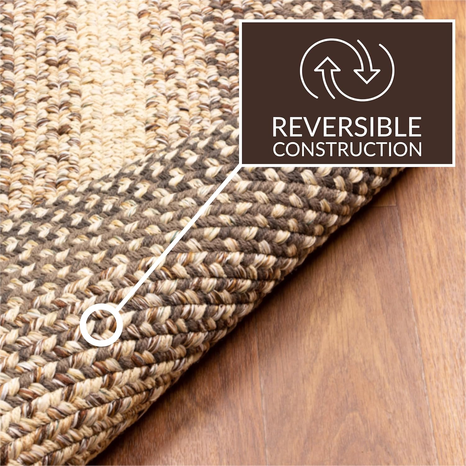 Super Area Rugs Braided Rugs – Alfombra rústica de 3 x 5 pies, alfombra trenzada Ridgewood para sala de estar, reversible, para interiores y