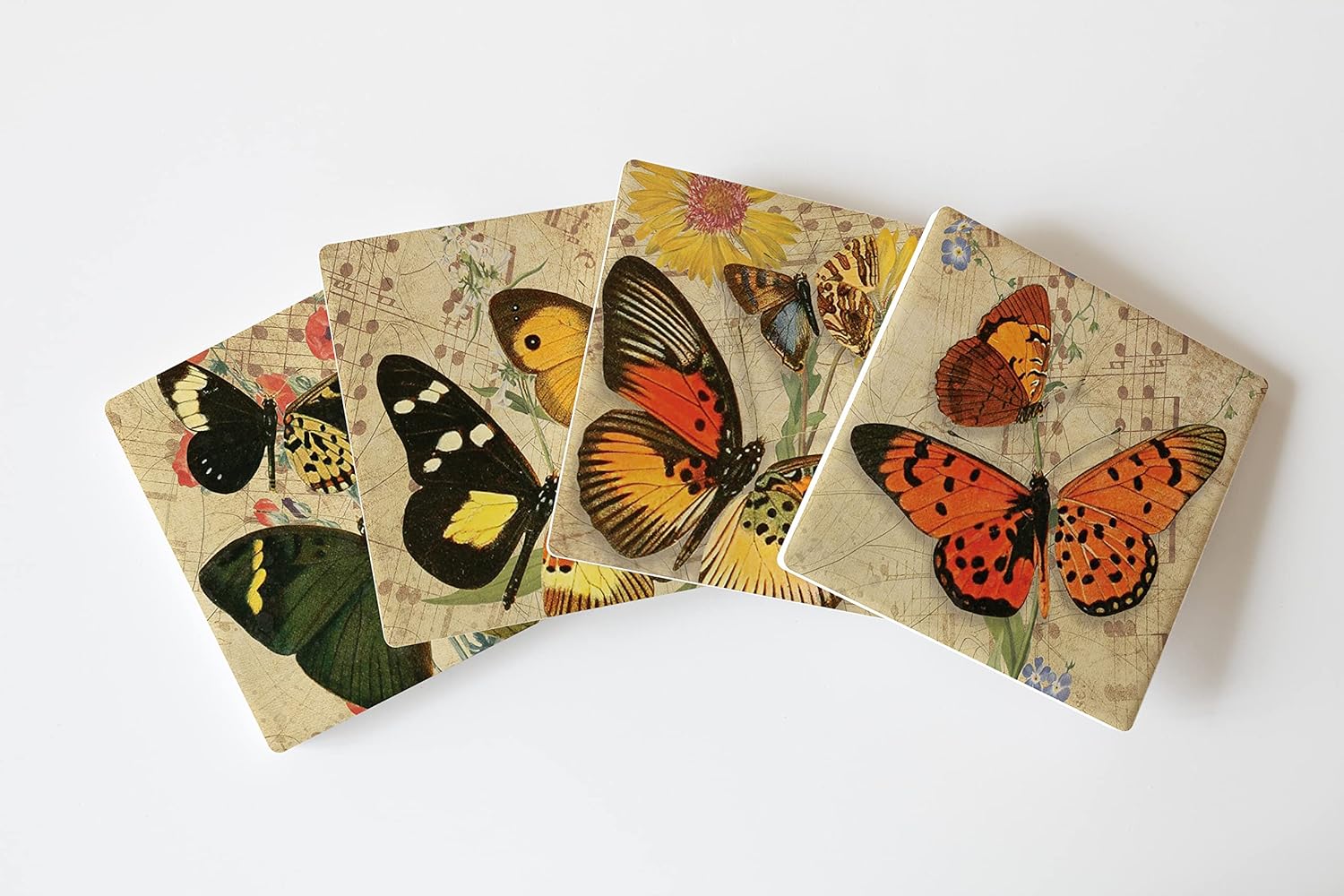 4 posavasos de cerámica absorbente con parte trasera de corcho, diseño artístico, juego de posavasos cuadrados de 4 pulgadas, protege la mesa, gran