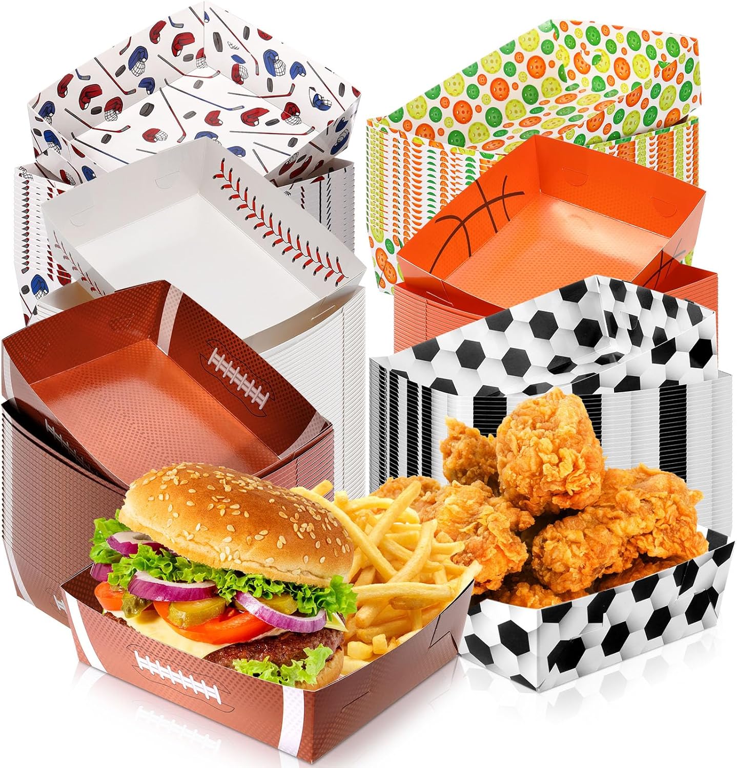 Paquete de 36 bandejas deportivas para fiestas de 5 libras, bandejas de comida de fútbol para nachos, botes de papel grandes, bandeja desechable
