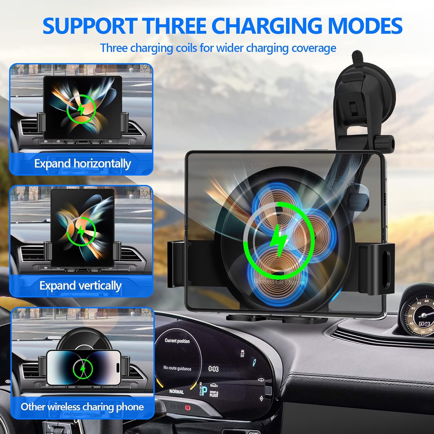 Cargador de coche inalámbrico de tres bobinas de 20 W con ventilador de refrigeración, para Z Fold 5, carga rápida con sujeción automática para