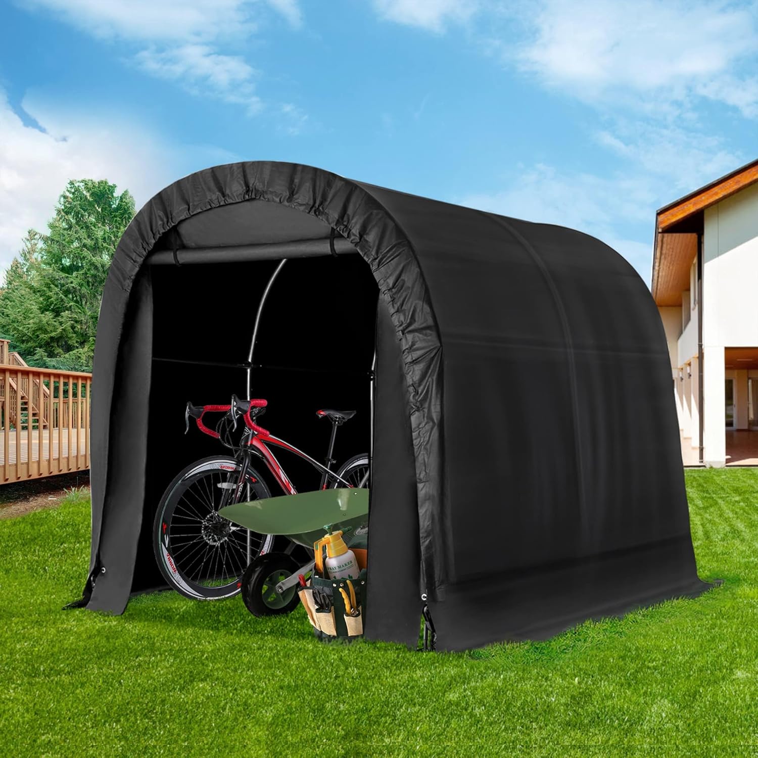 Cobertizo de almacenamiento portátil para exteriores, 6 x 8 pies, impermeable, resistente a los rayos UV, con puerta enrollable, tienda de campaña