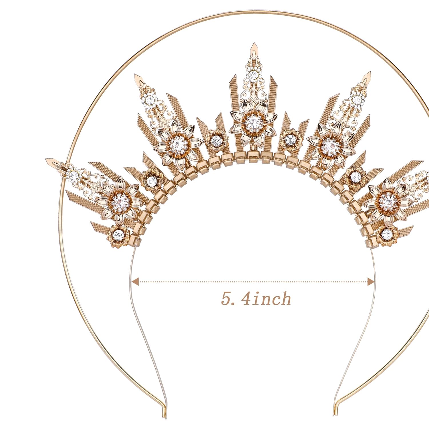 Gold Halo Crown Headpiece – Spiked Headwear Queen Headband Surburst Halo Crown Goddness Headpiece Halloween Cosplay Renaissance Costume Accessories