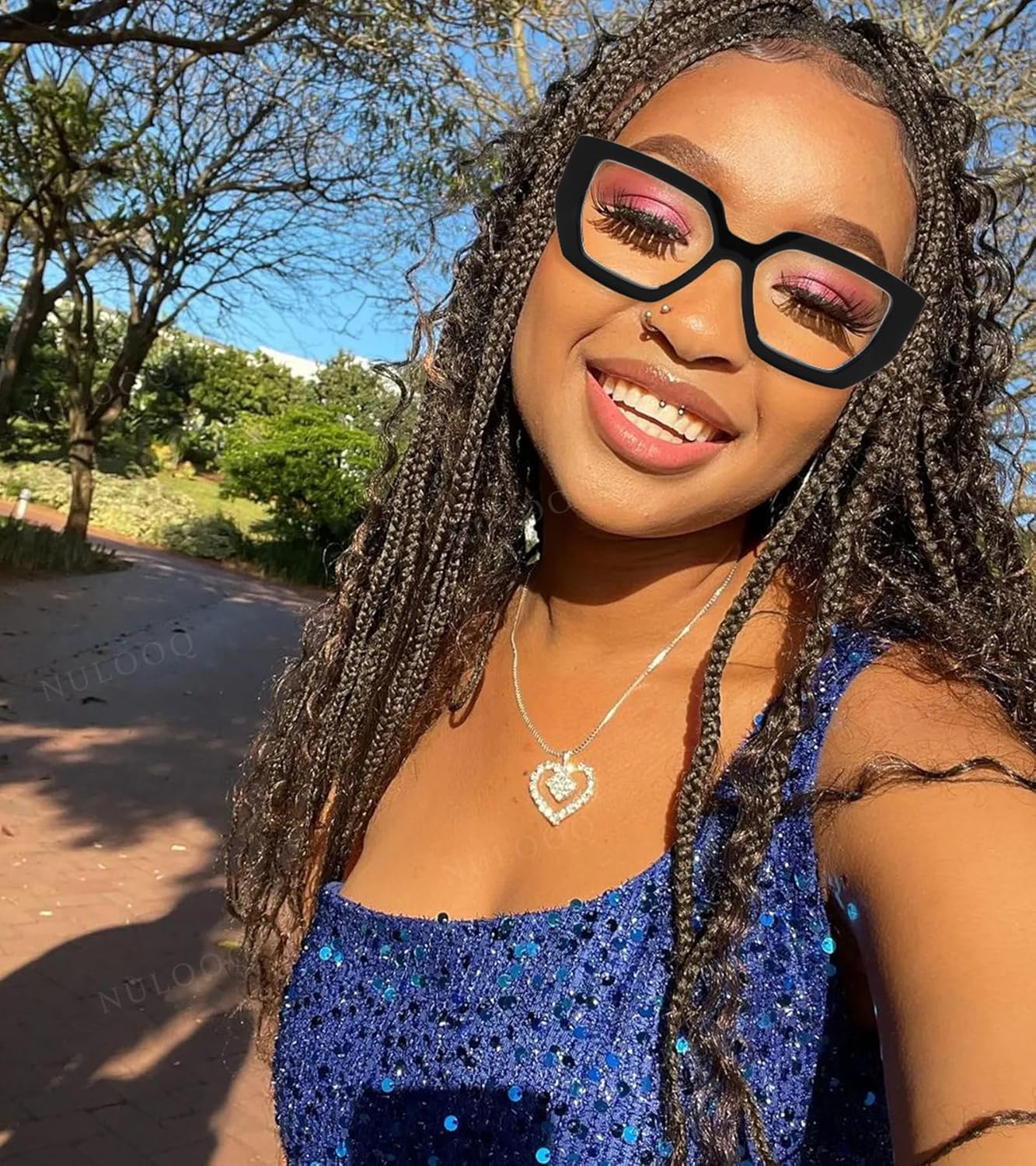 NULOOQ Gafas de luz azul con montura gruesa para mujer, gafas cuadradas de gran tamaño, transparentes sin receta