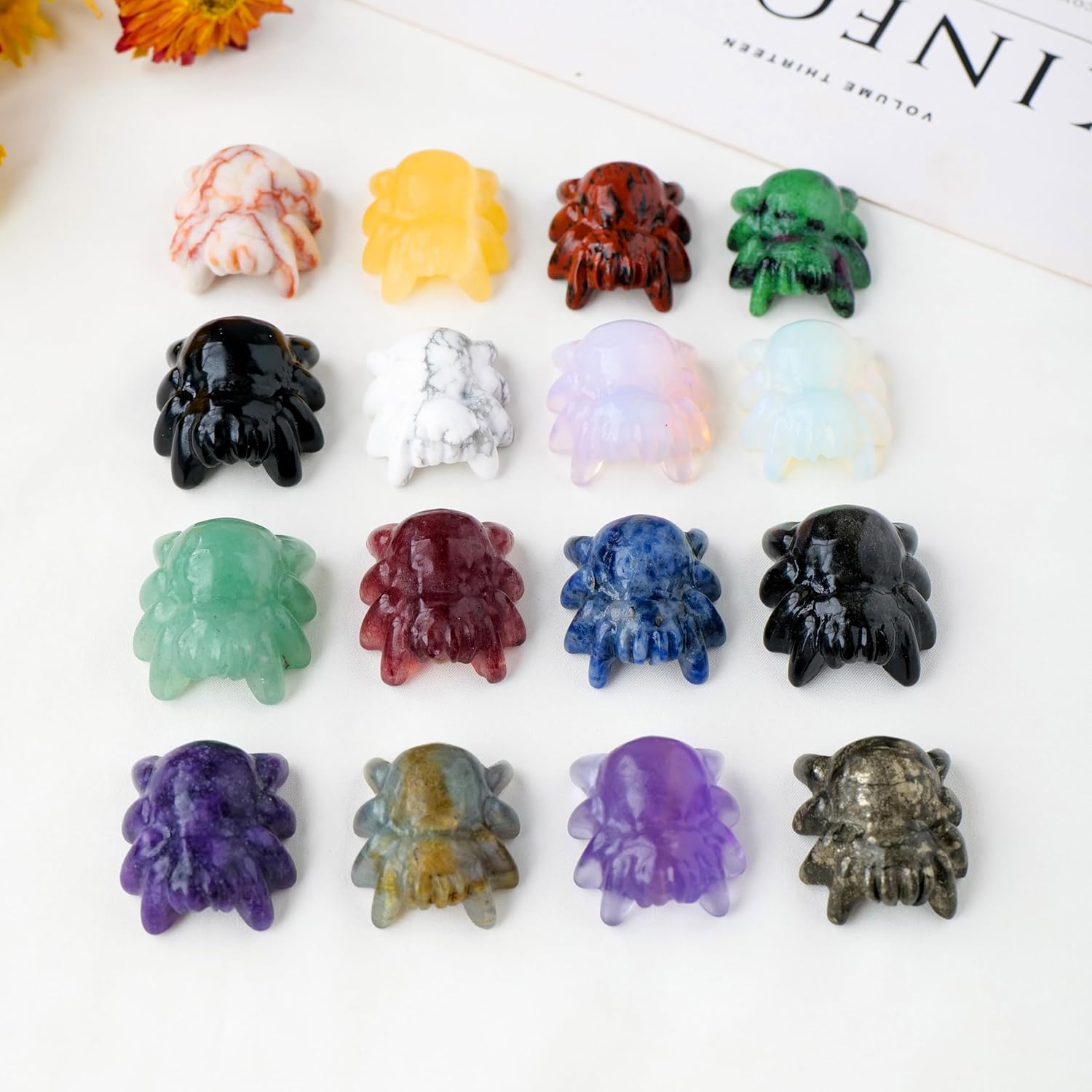Runyangshi Tallados de calcopirita de cristal natural de 1.18 pulgadas, estatuas de cristal curativo talladas a mano, decoraciones de araña,
