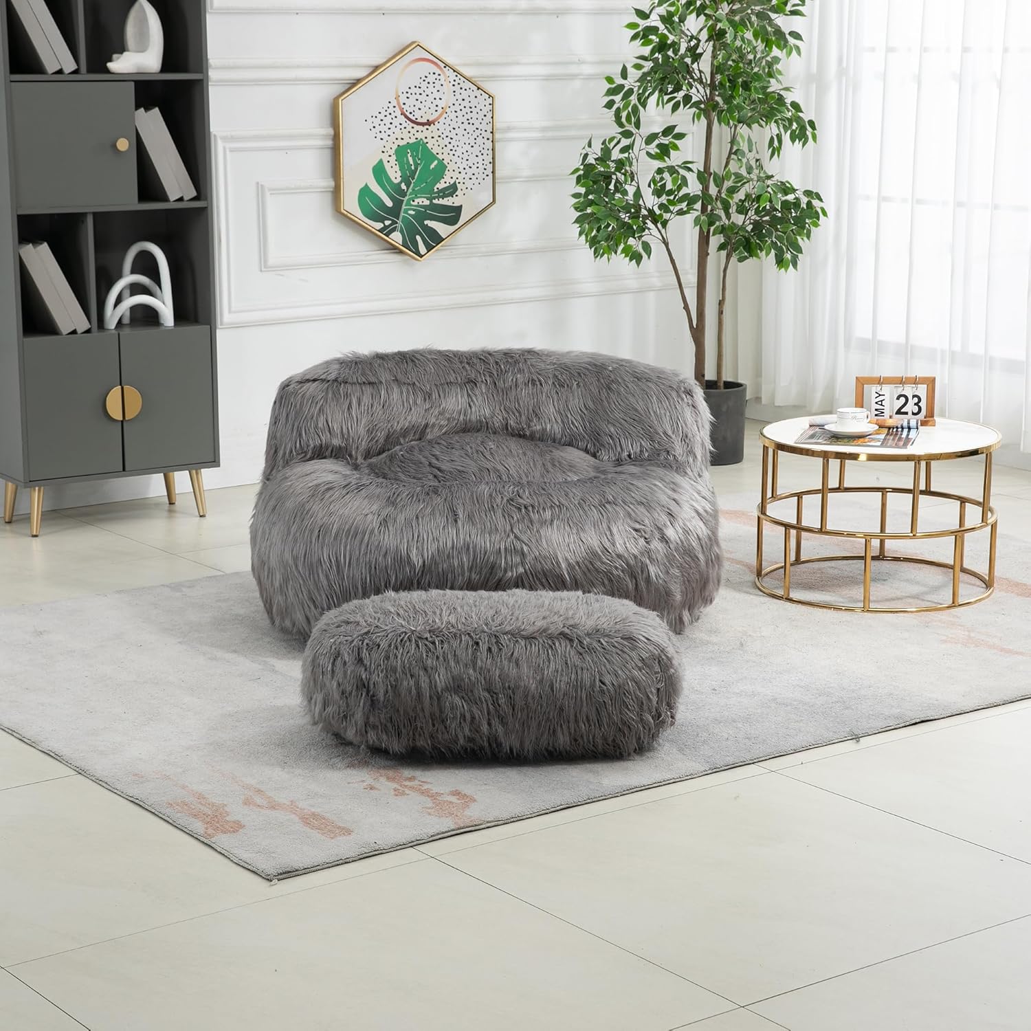 Yoglad Puf para adultos, sofá grande de felpa para juegos y sofá perezoso con otomana, relleno suave extra acogedor y tela peluda, muebles grandes y