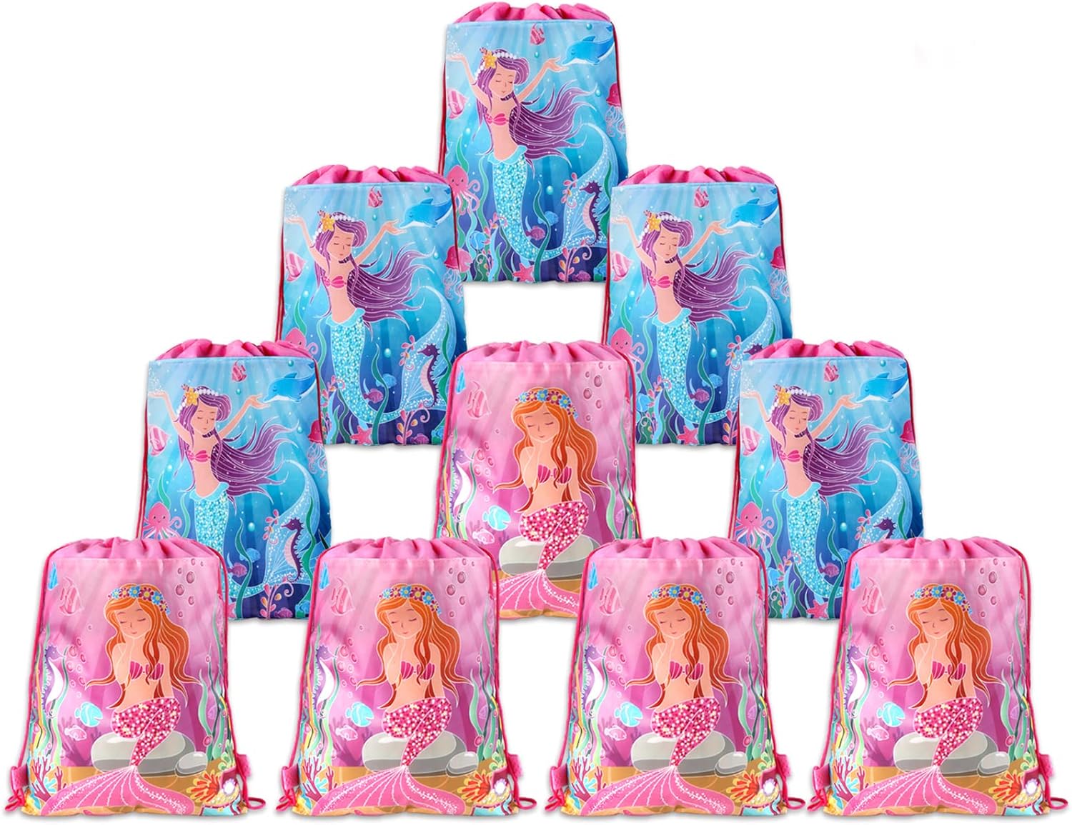Konsait Bolsas de fiesta de sirena para niños, suministros de fiesta de cumpleaños de sirena, bolsas de regalo, paquete de 10, bolsas de dulces para