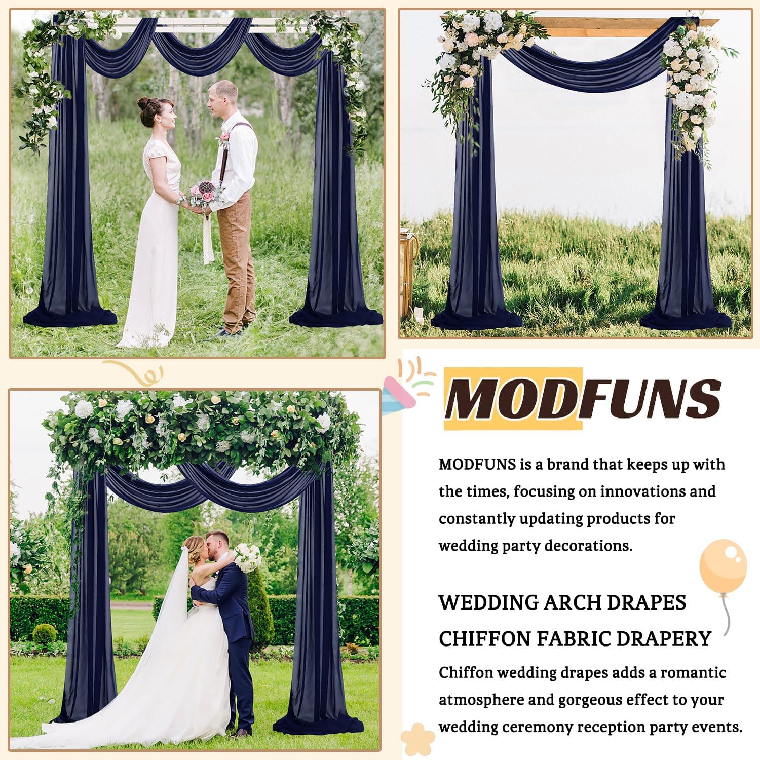 1 panel de tela de gasa de 29 x 20 pies, color azul marino, cortinas transparentes para telón de fondo, para arco de boda, arcos de boda para