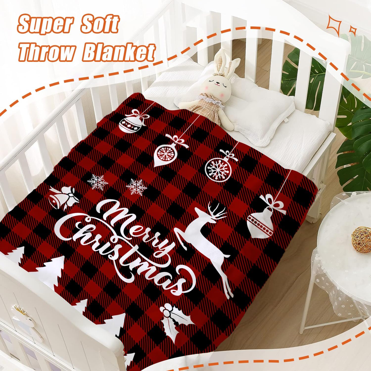 YeeJu Manta de Navidad para bebé, manta decorativa de Navidad a cuadros rojos para niños pequeños, manta suave y acogedora ligera de felpa de forro