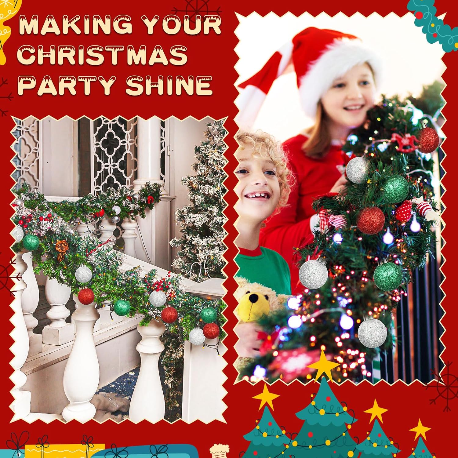 72 mini esferas de Navidad, adornos colgantes para árbol de Navidad, bolas de Navidad con purpurina para árbol de Navidad, fiesta, boda, interiores