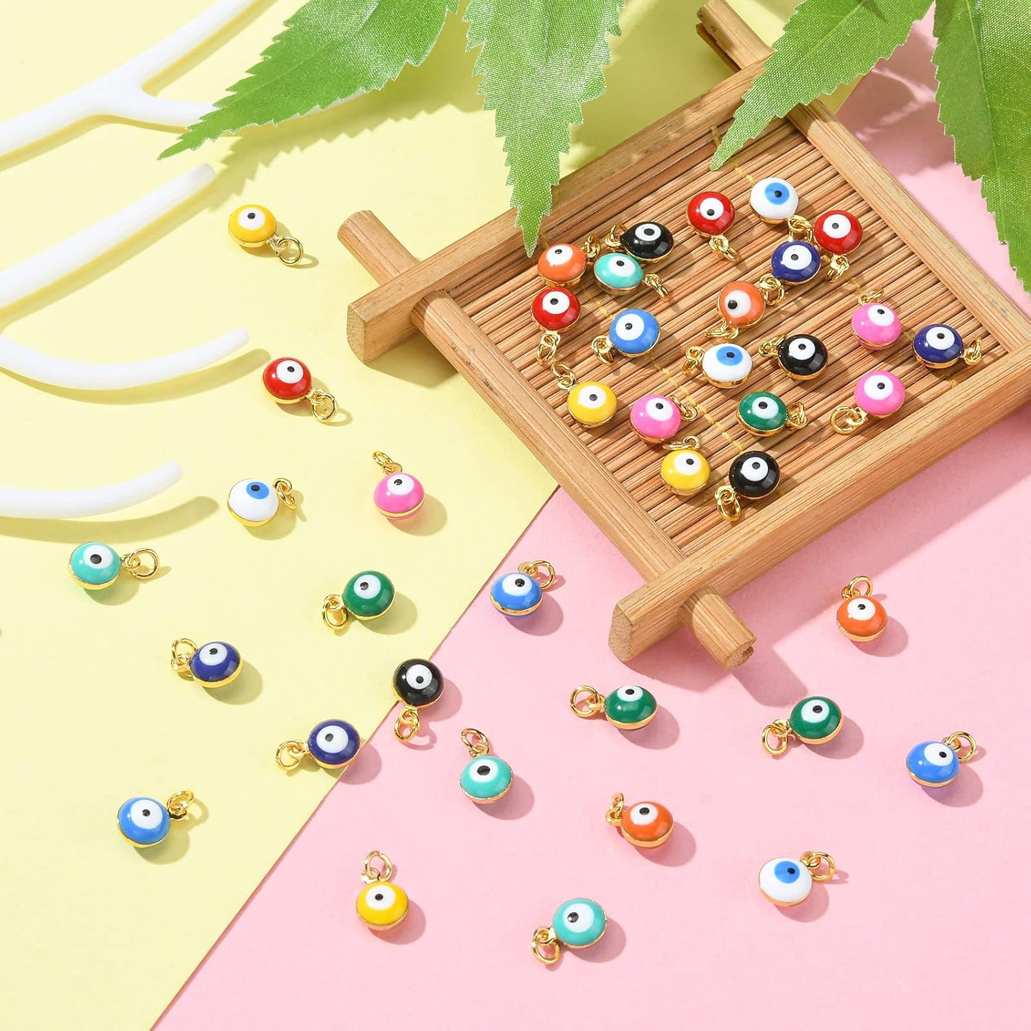 DanLingJewelry 50 pcs Random Colors Evil Eye Charms Double-Sided Evil Eye Pendant Charm Colorful Enamel Eye Charm for Jewelry Making
