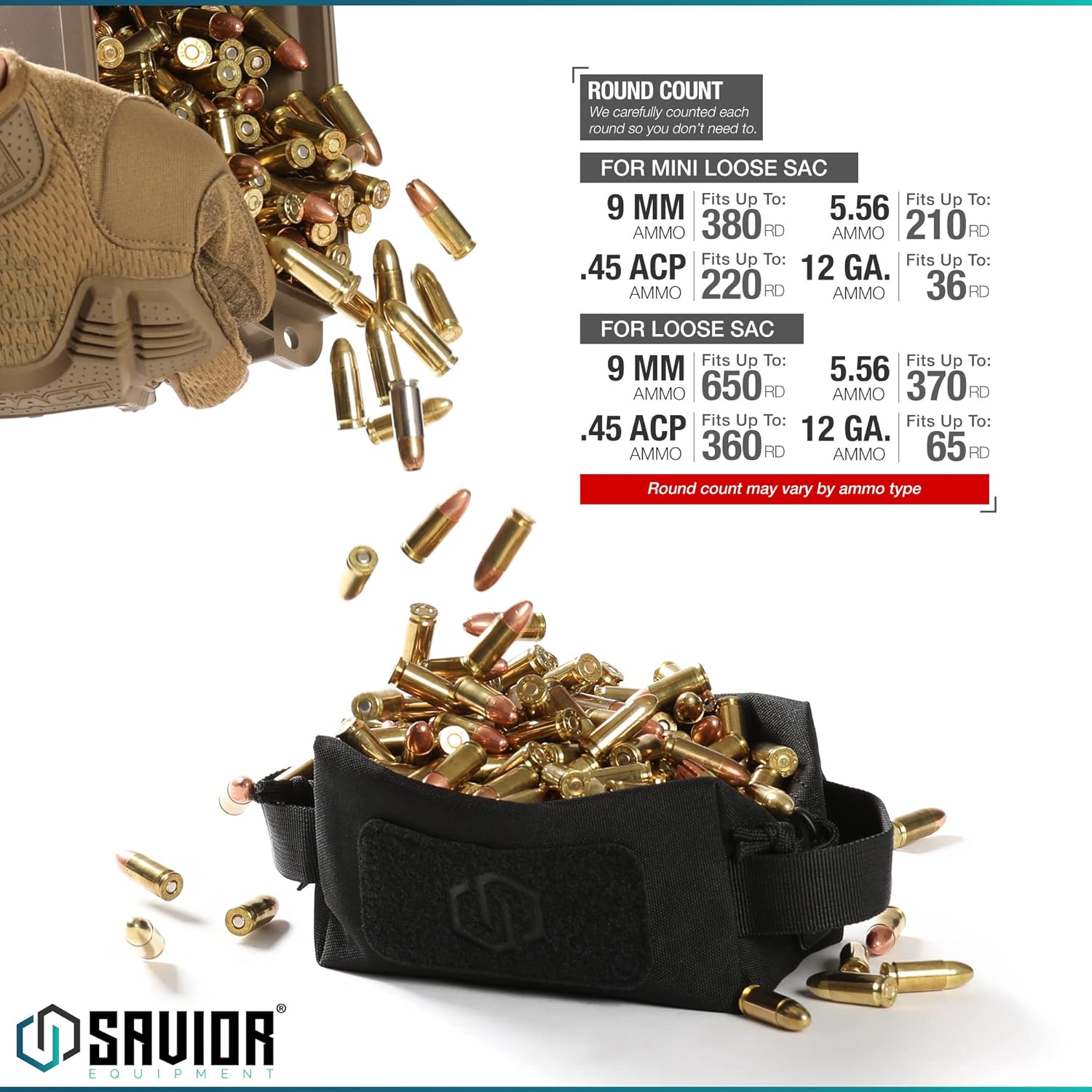 Savior Equipment Loose Sacs – Paquete de 4 bolsas tácticas de munición para armas de fuego, parches de identificación incluidos, rifle, carabina,