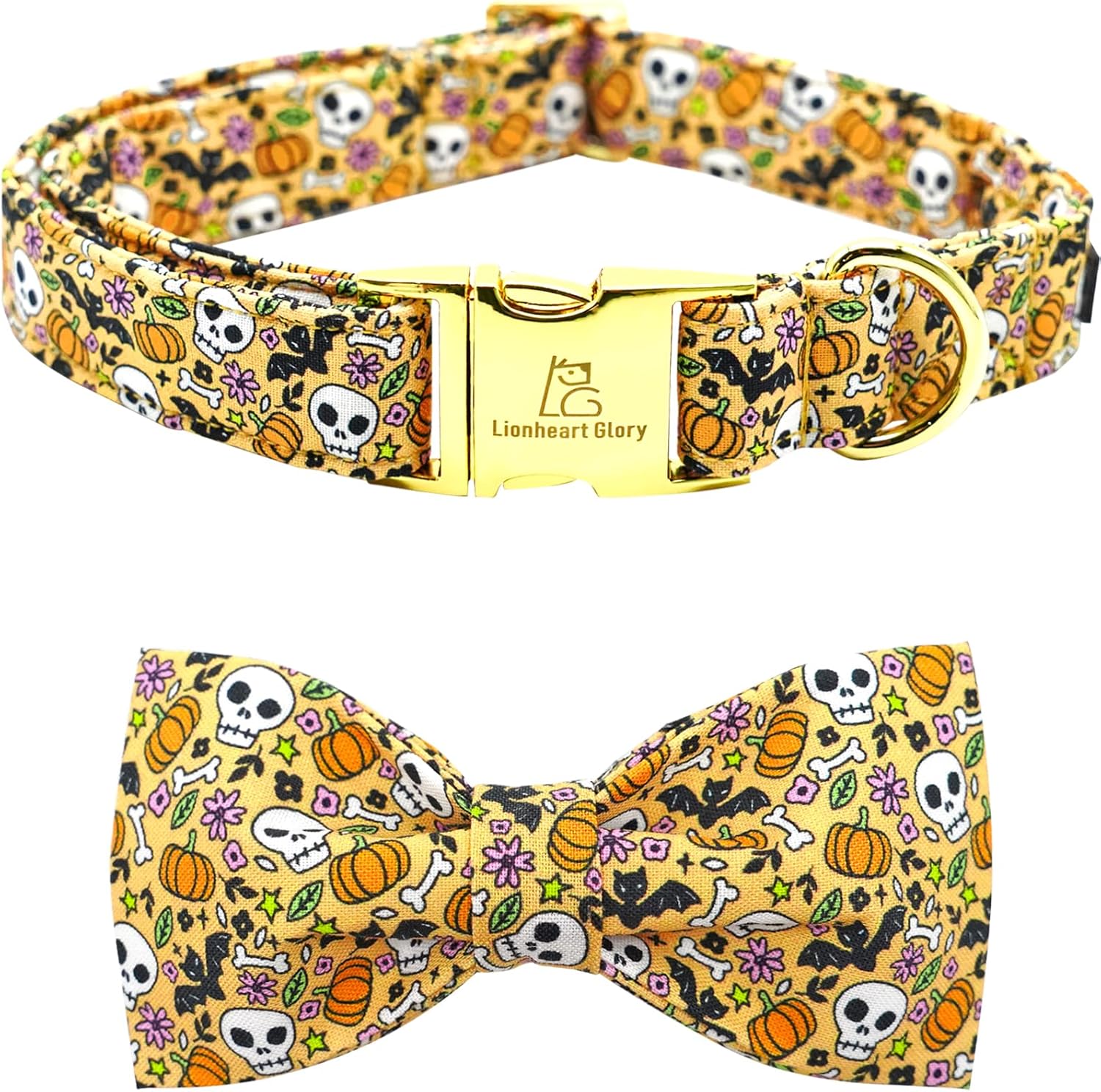 Lionheart glory Collares de Halloween para perro, collar de otoño para perro, collar de calavera con moño, collar de perro para perros medianos,