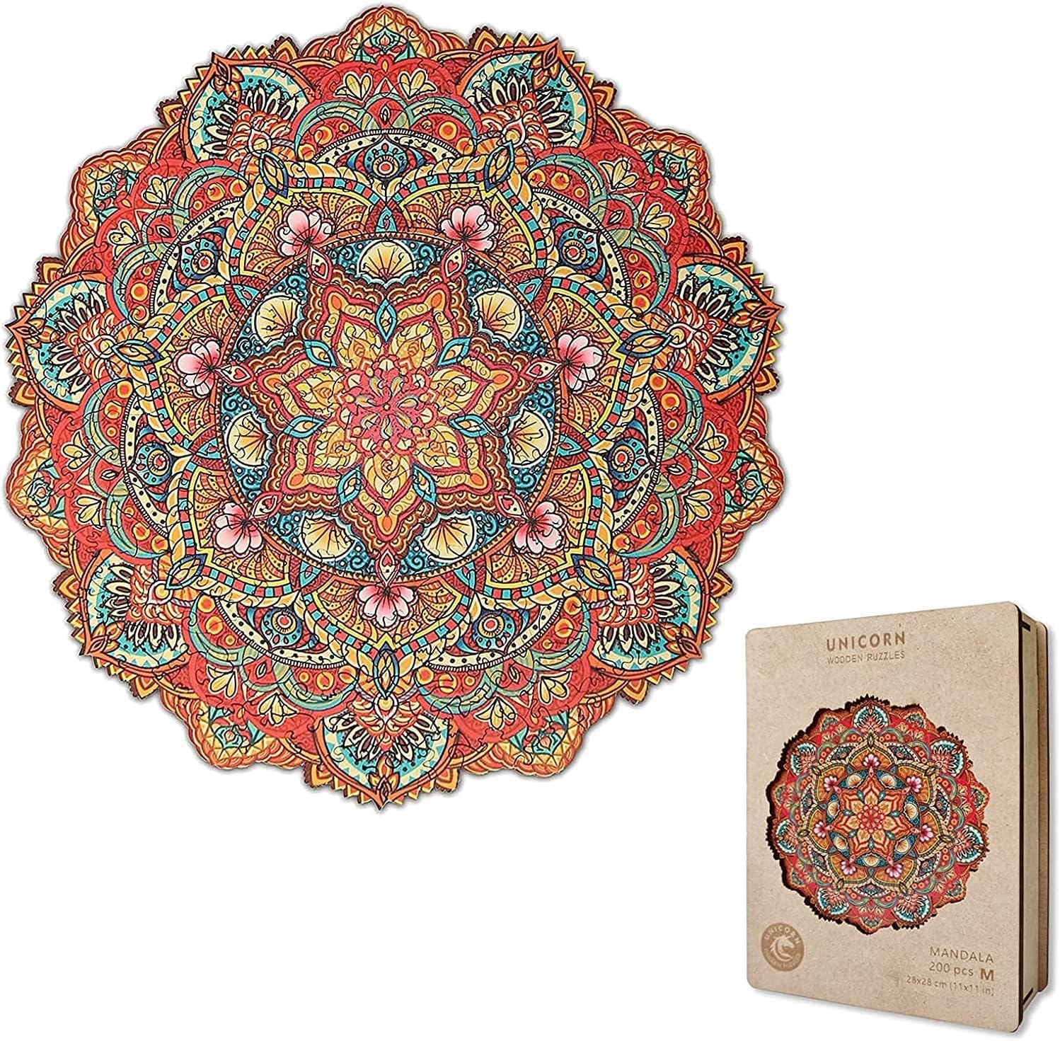 Unicorn Wood Rompecabezas para adultos, rompecabezas de mandala difícil, rompecabezas de forma única de 200 piezas, el mejor rompecabezas de madera