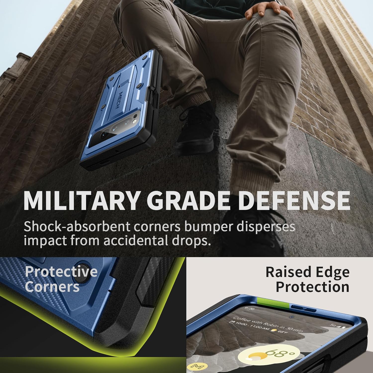 Tongate Funda plegable para Google Pixel (2023), protector de pantalla integrado protección de bisagra Funda resistente de grado militar de doble