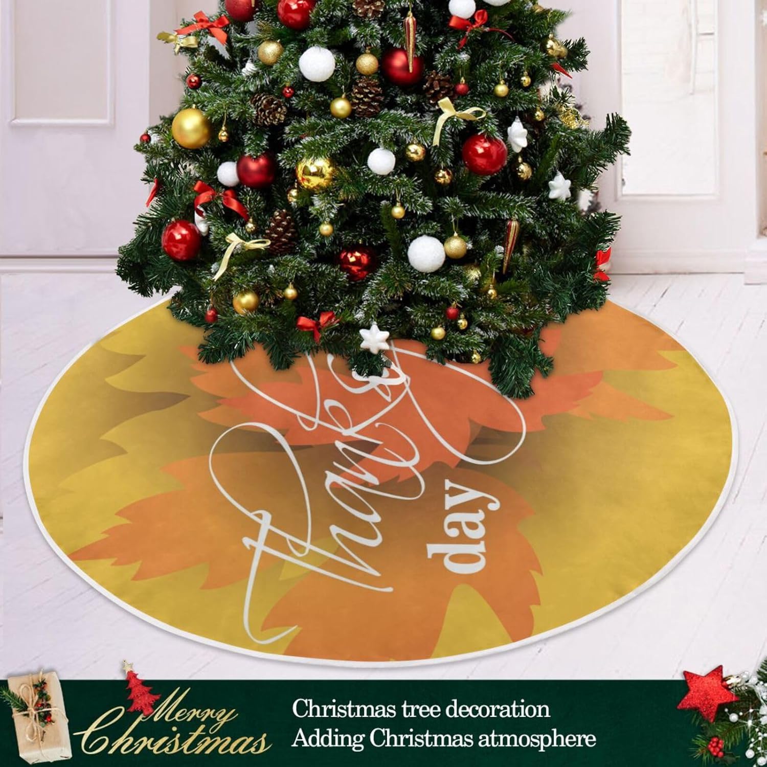 Elements on Autumn Merry Christmas Tree Skirt, decoración navideña, faldas de árbol grandes, decoraciones de árboles de Navidad